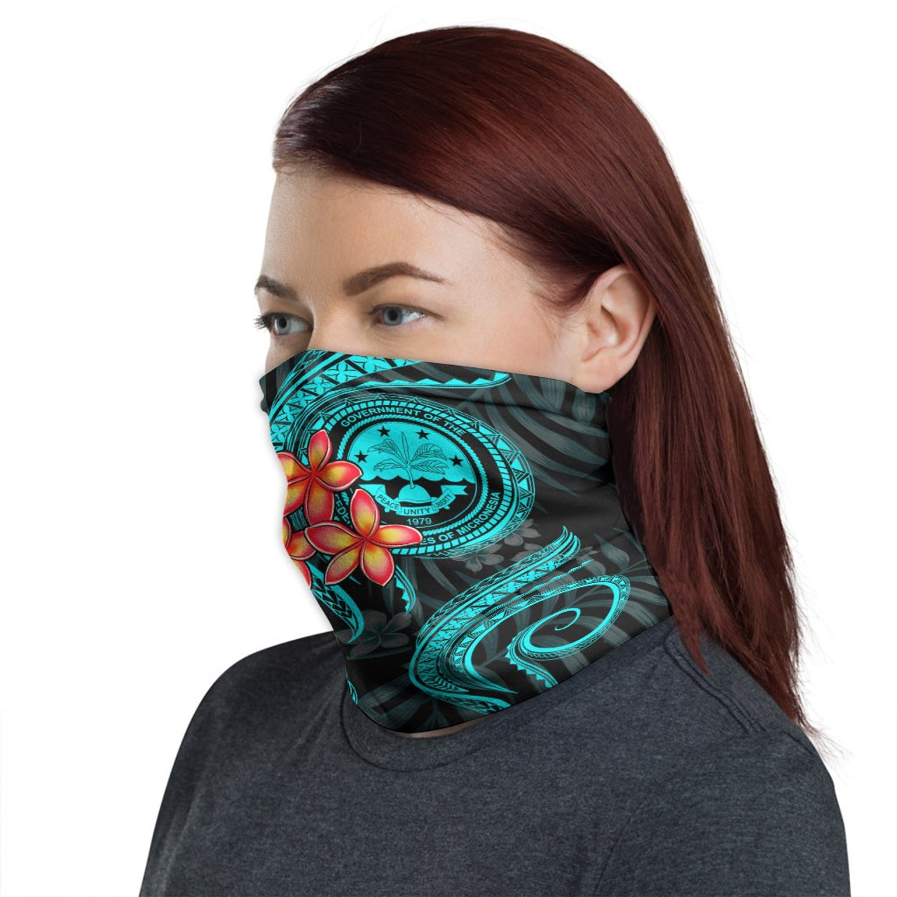 Federated States of Micronesia Neck Gaiter - Plumeria Turquoise 1