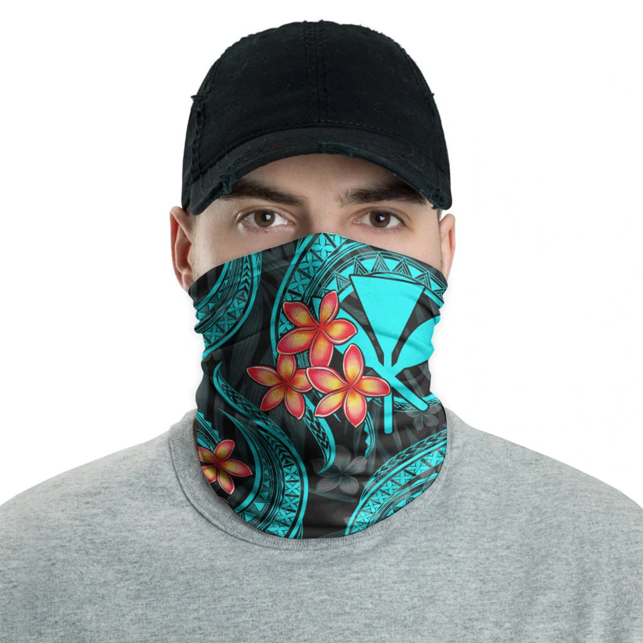 Hawaii Neck Gaiter - Plumeria Turquoise 2