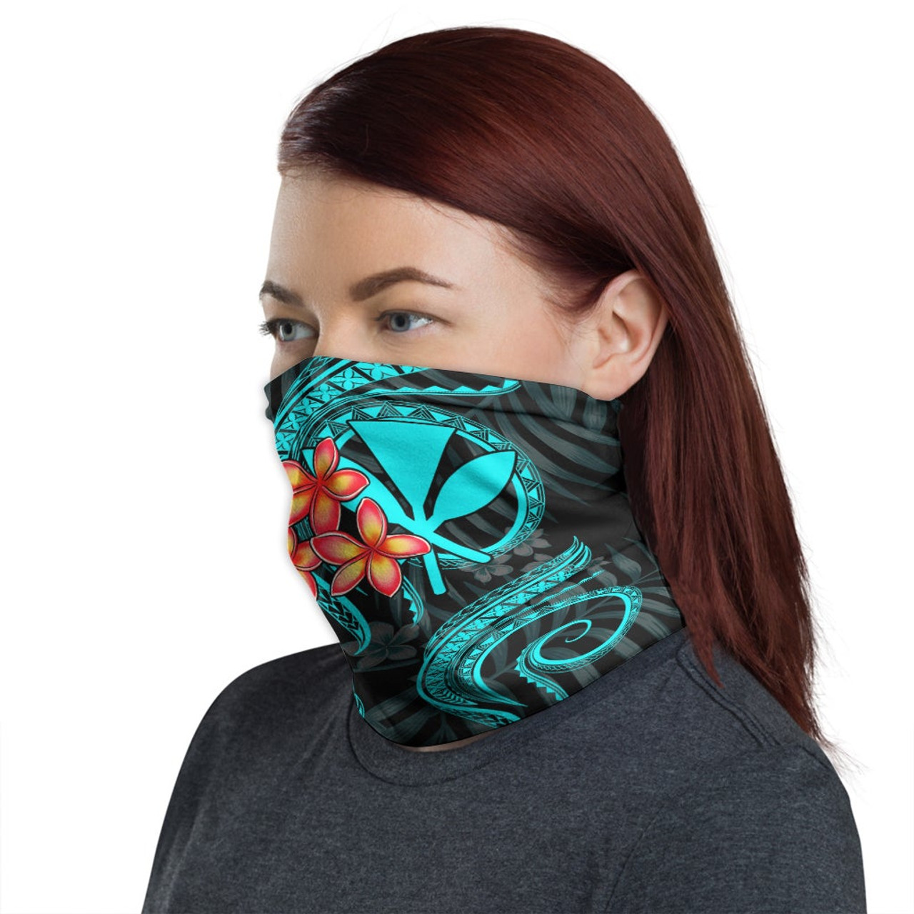 Hawaii Neck Gaiter - Plumeria Turquoise 1