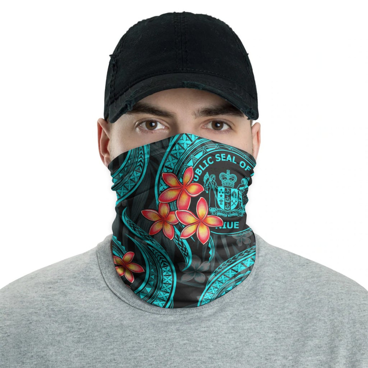 Niue Neck Gaiter - Plumeria Turquoise 2