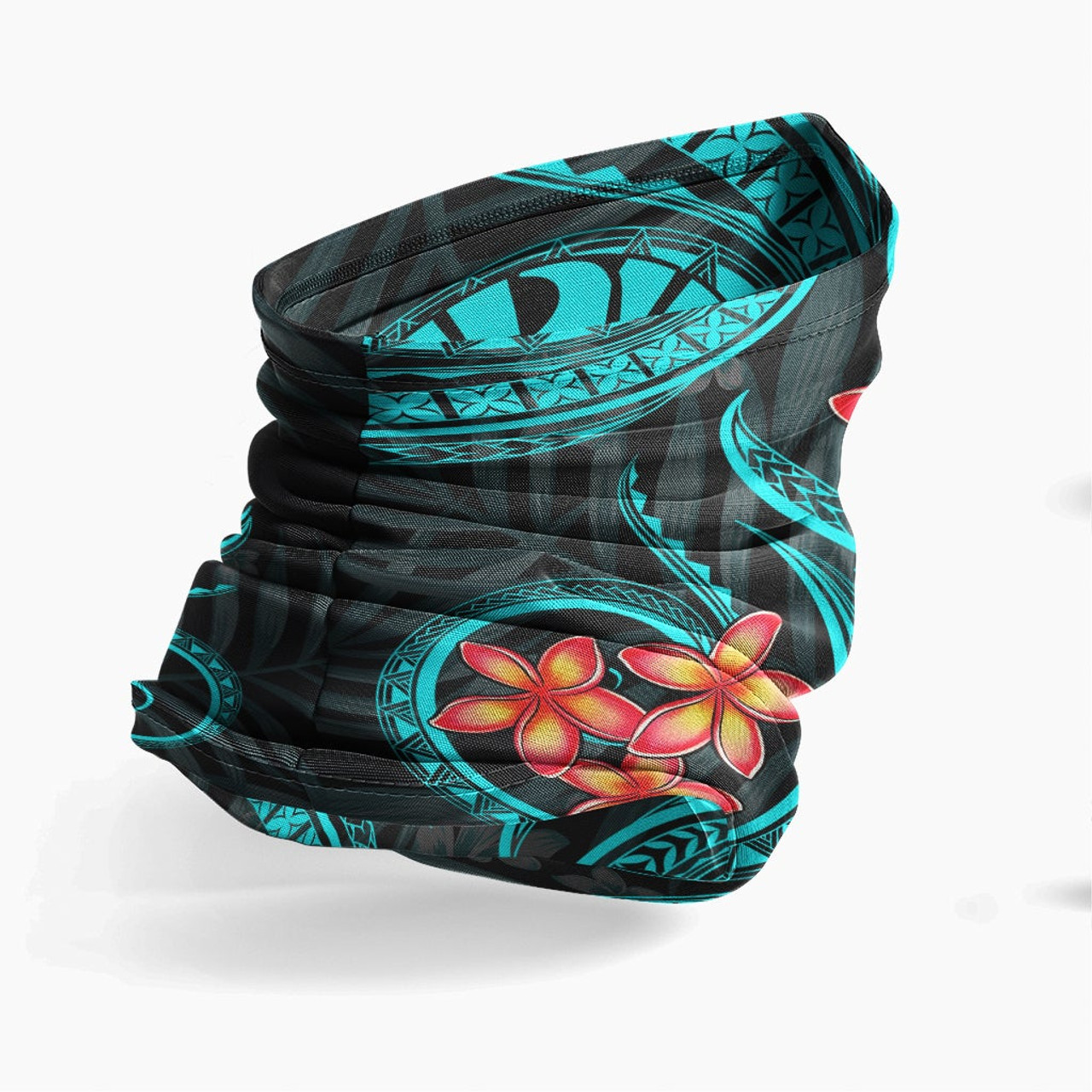 Tahiti Neck Gaiter - Plumeria Turquoise 3