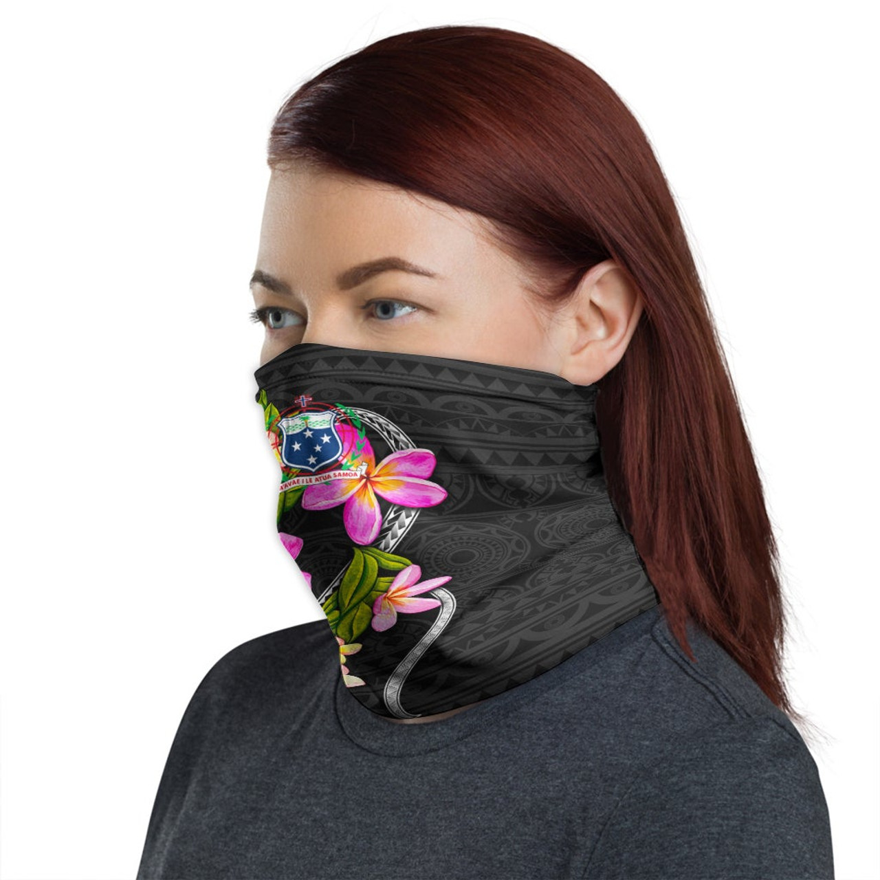 Samoa Neck Gaiter - Plumeria Tattoo Pink Gold 1