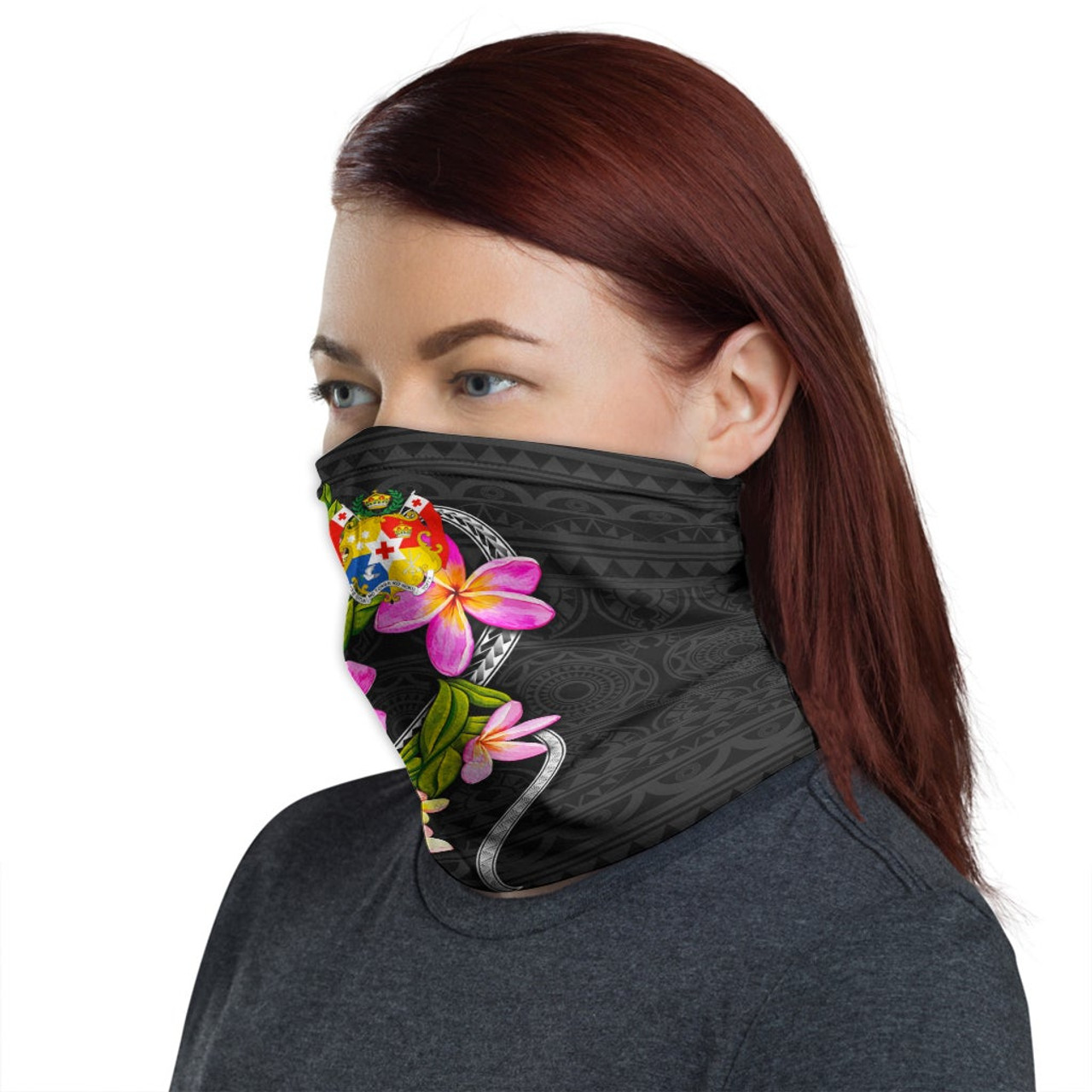 Tonga Neck Gaiter - Plumeria Tattoo Pink Gold 1