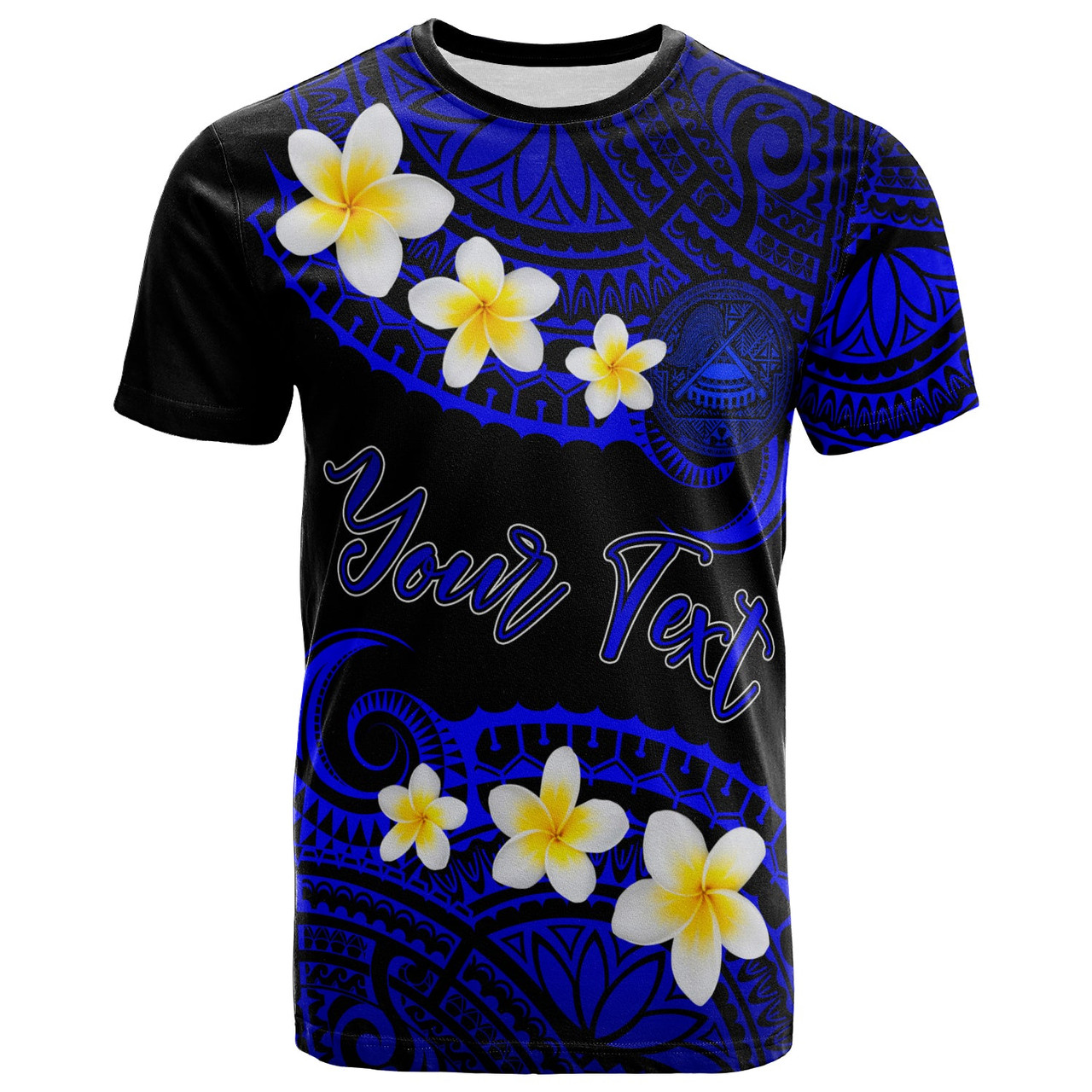 American Samoa Custom Personalised T-Shirt - Plumeria Polynesian Vibe Blue 2