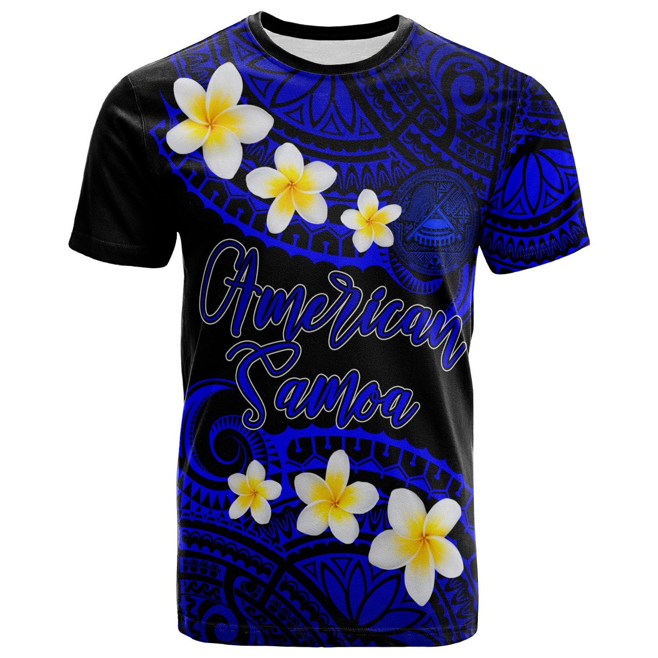 American Samoa Custom Personalised T-Shirt - Plumeria Polynesian Vibe Blue 1