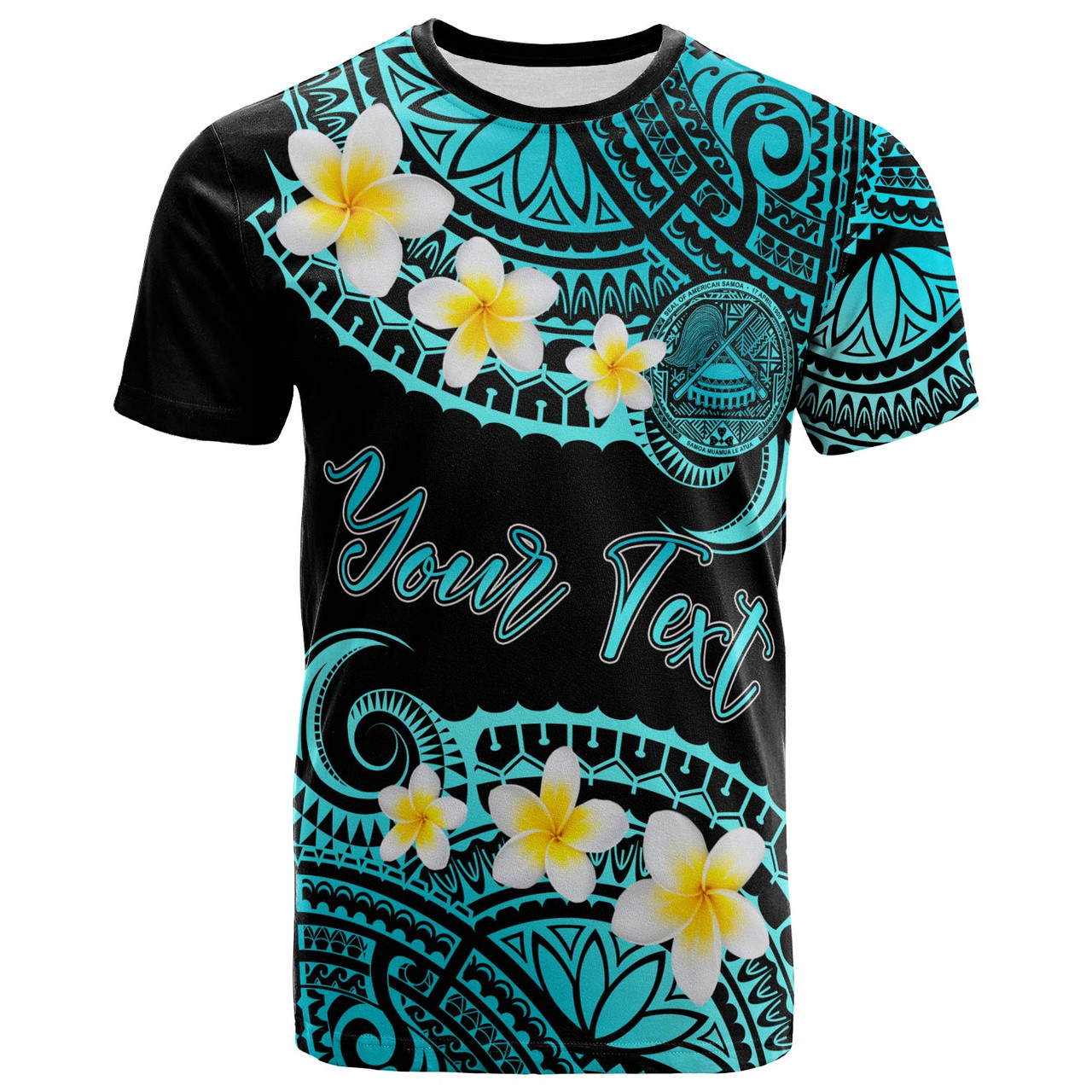 American Samoa Custom Personalised T-Shirt - Plumeria Polynesian Vibe Turquoise 2