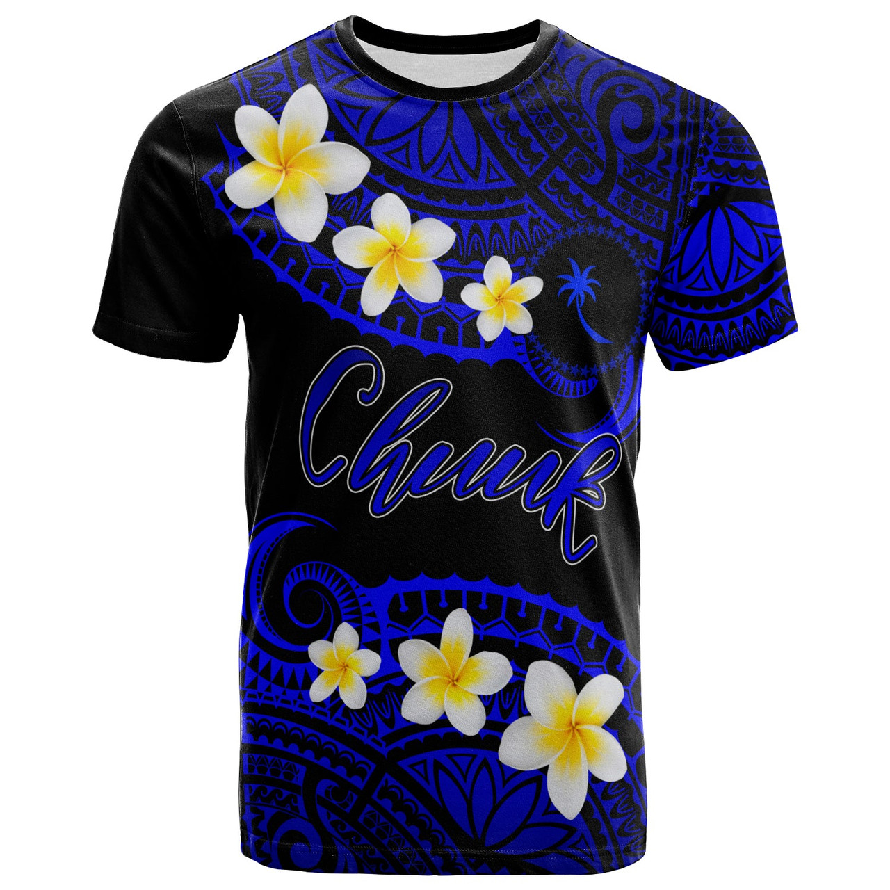 Chuuk Custom Personalised T-Shirt - Plumeria Polynesian Vibe Blue 1