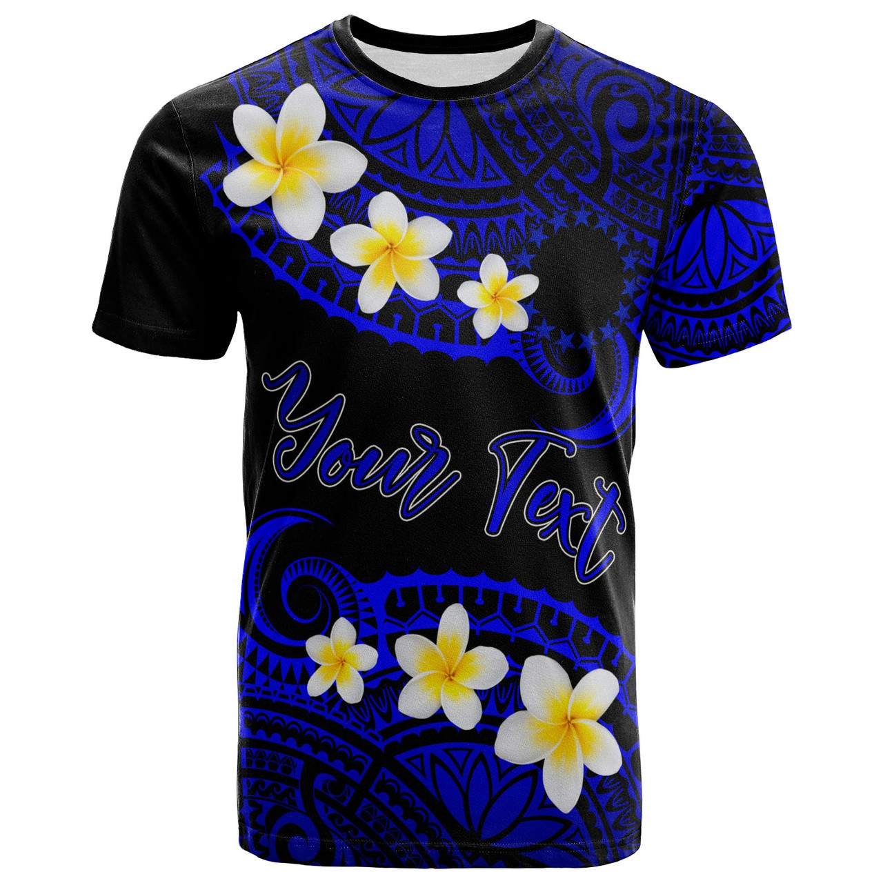 Cook Islands Custom Personalised T-Shirt - Plumeria Polynesian Vibe Blue 2