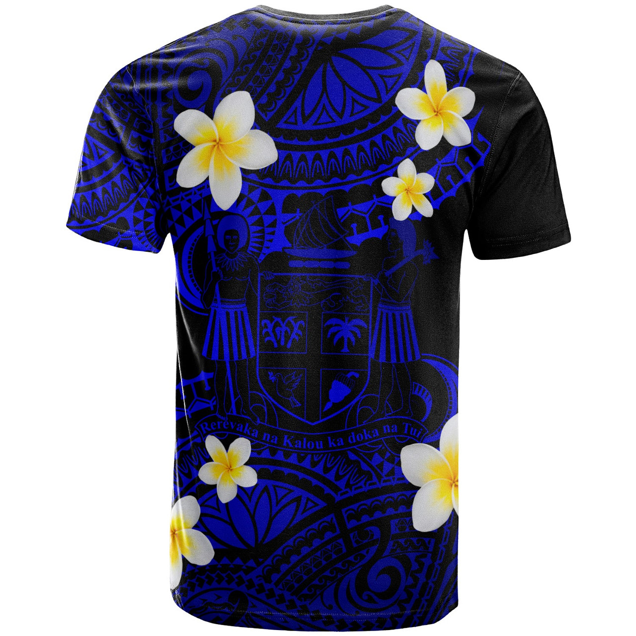 Fiji Crest Custom Personalised T-Shirt - Plumeria Polynesian Vibe Blue