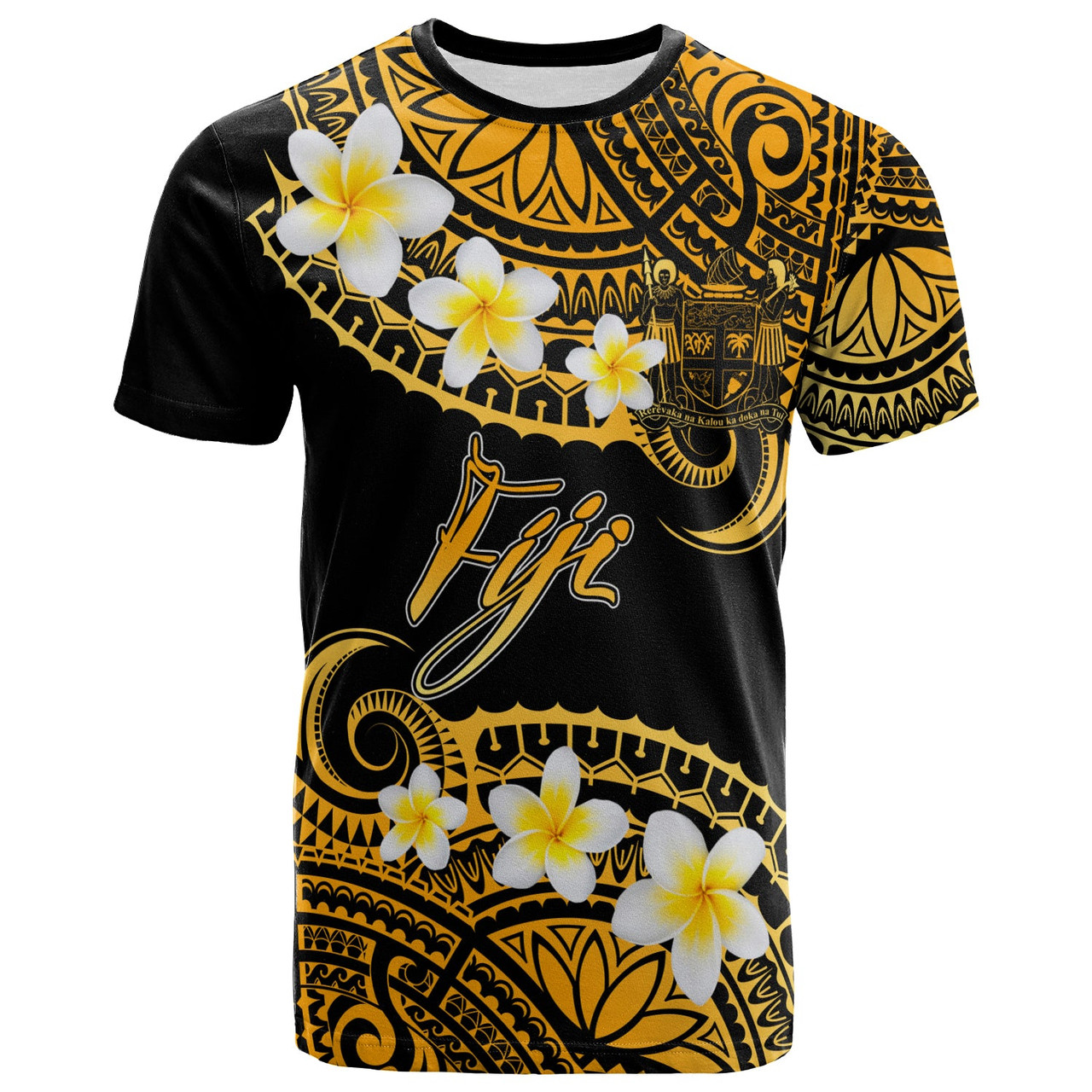 Fiji Crest Custom Personalised T-Shirt - Plumeria Polynesian Vibe Gold 1