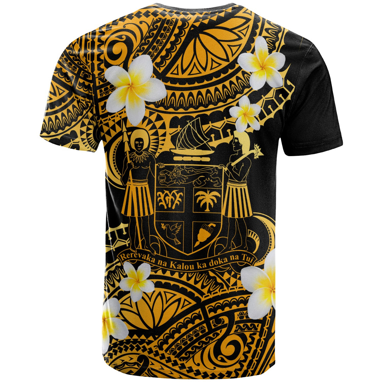 Fiji Crest Custom Personalised T-Shirt - Plumeria Polynesian Vibe Gold