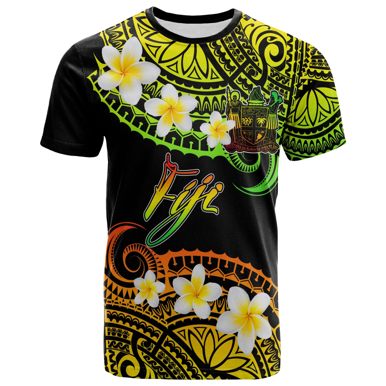Fiji Crest Custom Personalised T-Shirt - Plumeria Polynesian Vibe Reggae 1