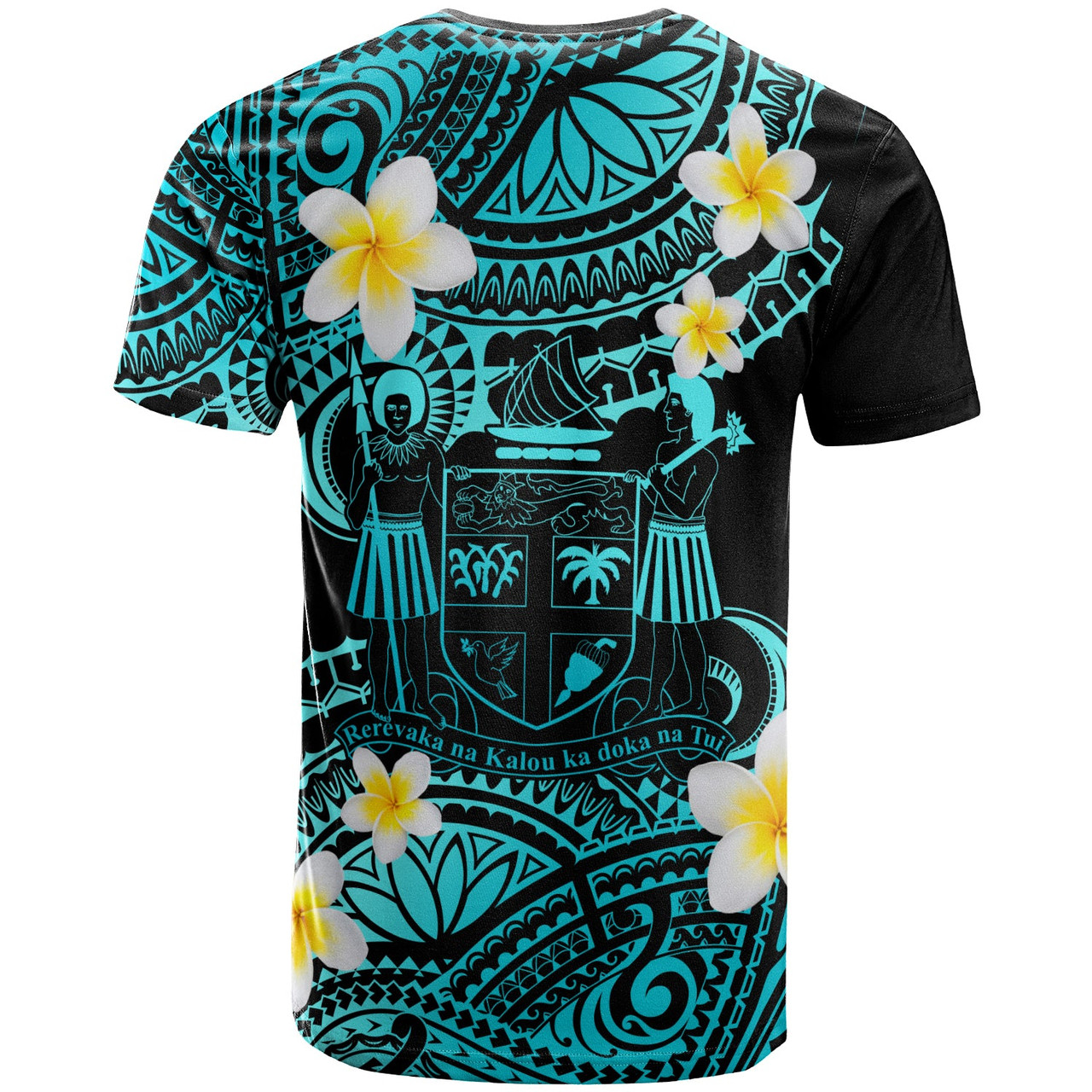 Fiji Crest Custom Personalised T-Shirt - Plumeria Polynesian Vibe Turquoise