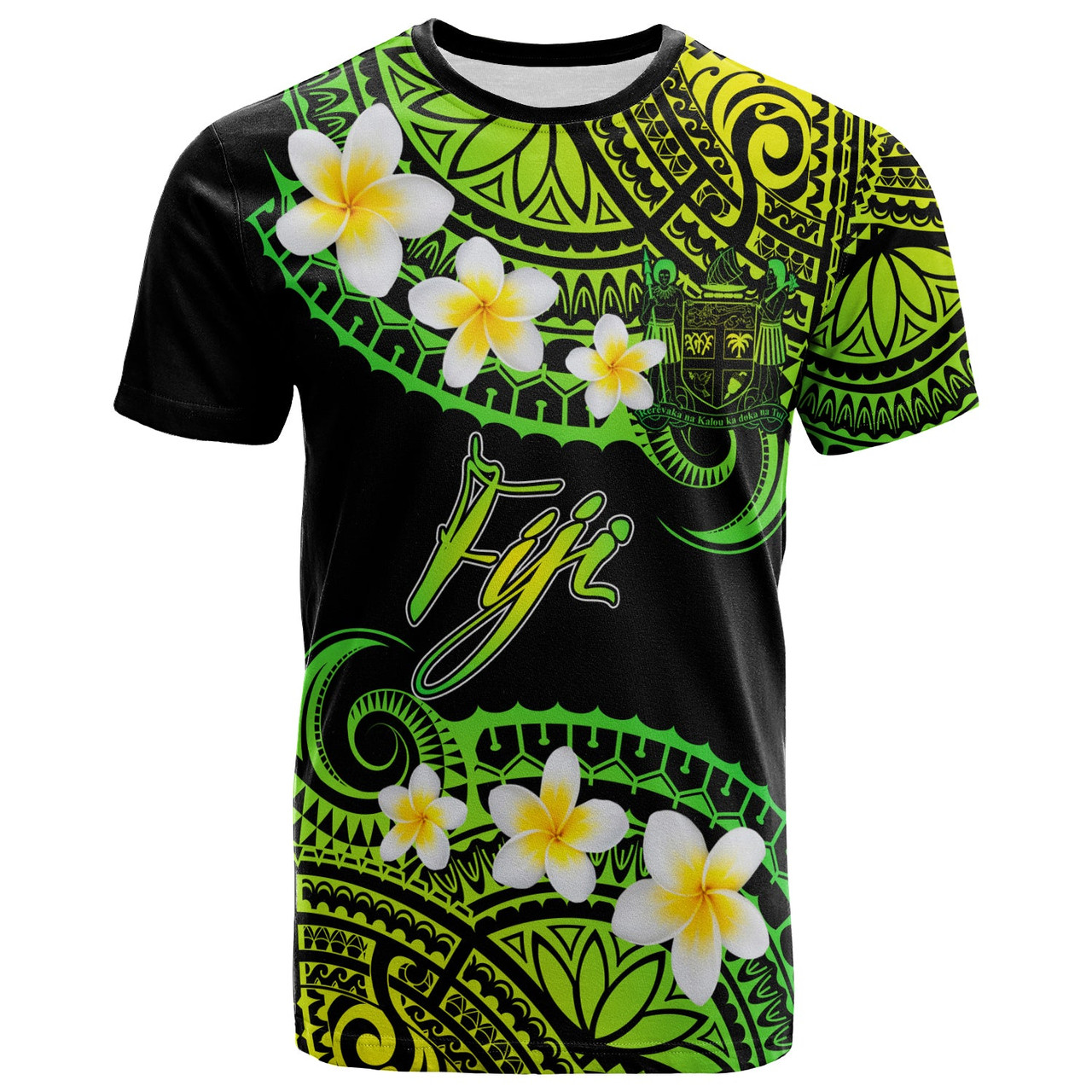 Fiji Crest Custom Personalised T-Shirt - Plumeria Polynesian Vibe Green 1