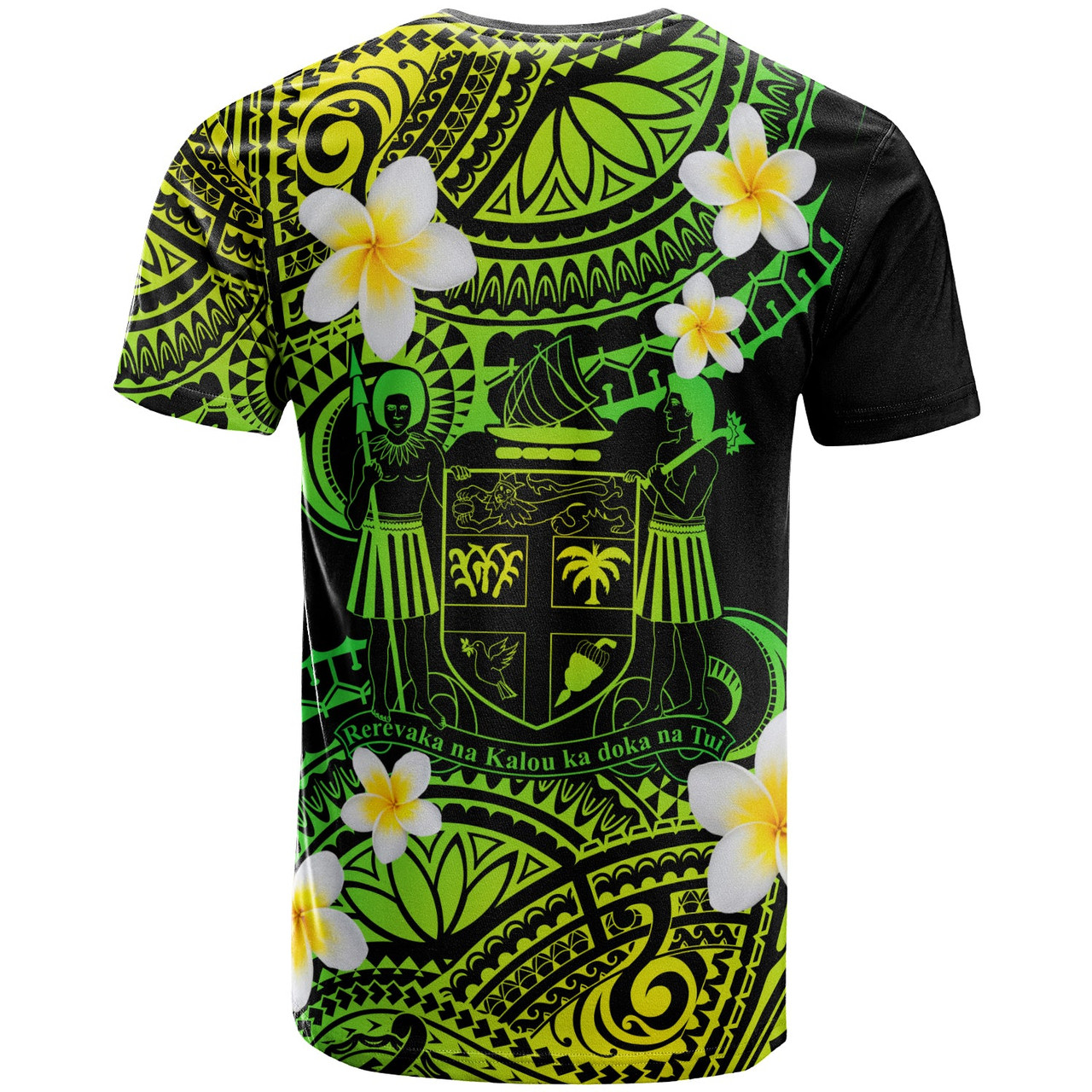Fiji Crest Custom Personalised T-Shirt - Plumeria Polynesian Vibe Green