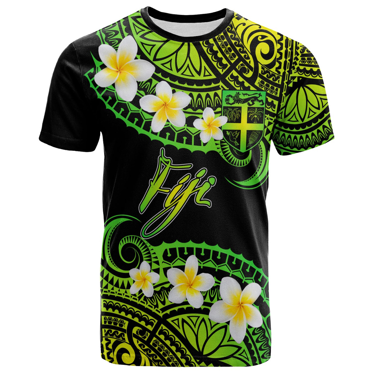 Fiji Custom Personalised T-Shirt - Plumeria Polynesian Vibe Green 1