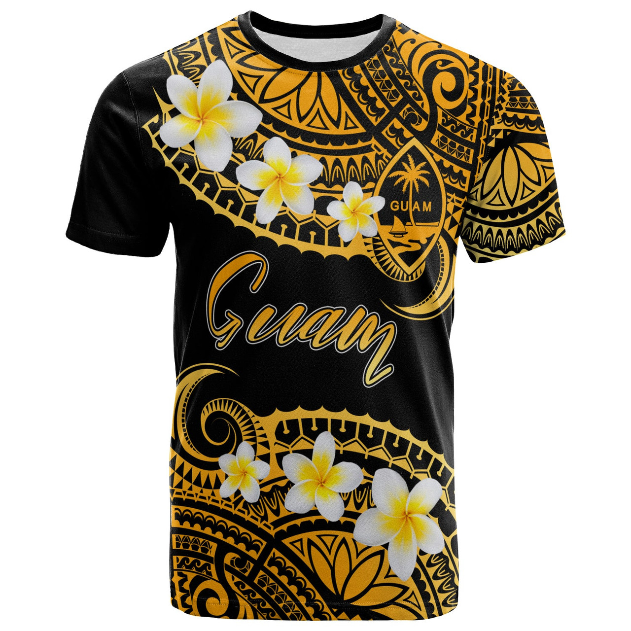 Guam Custom Personalised T-Shirt - Plumeria Polynesian Vibe Gold 1