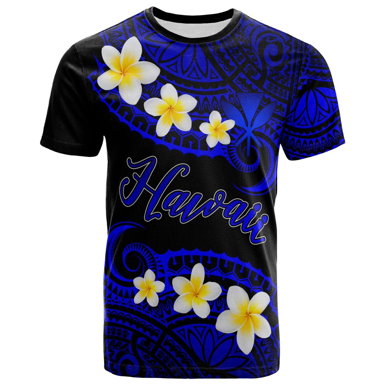Hawaii Custom Personalised T-Shirt - Plumeria Polynesian Vibe Blue 1