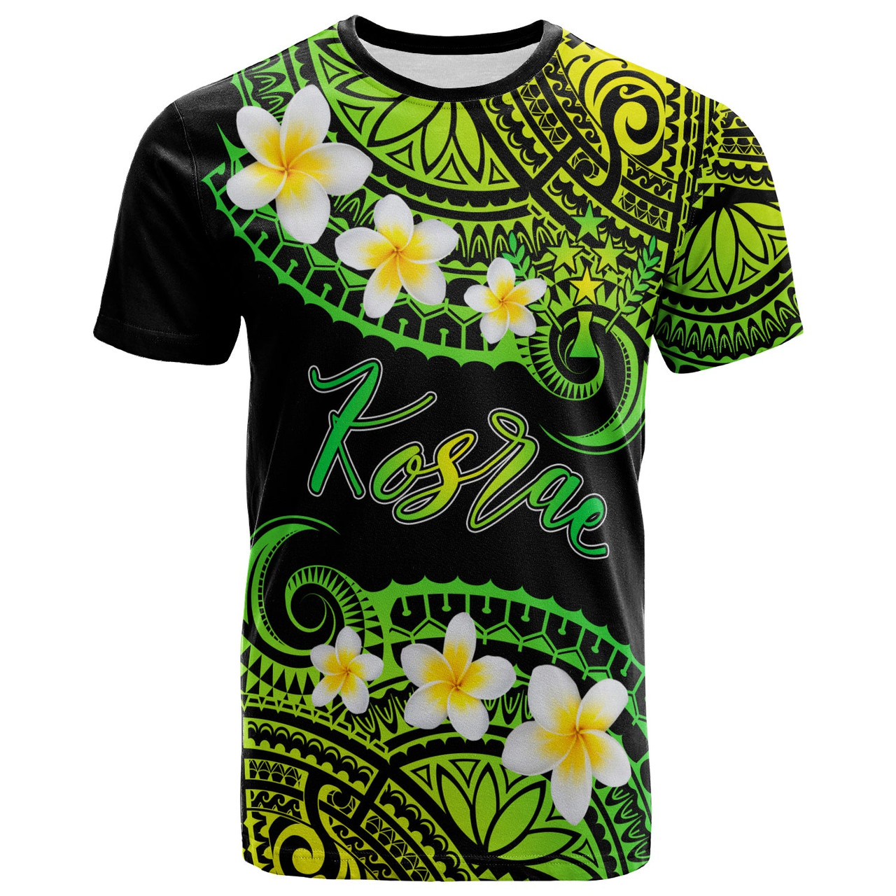 Kosrae Custom Personalised T-Shirt - Plumeria Polynesian Vibe Green 1