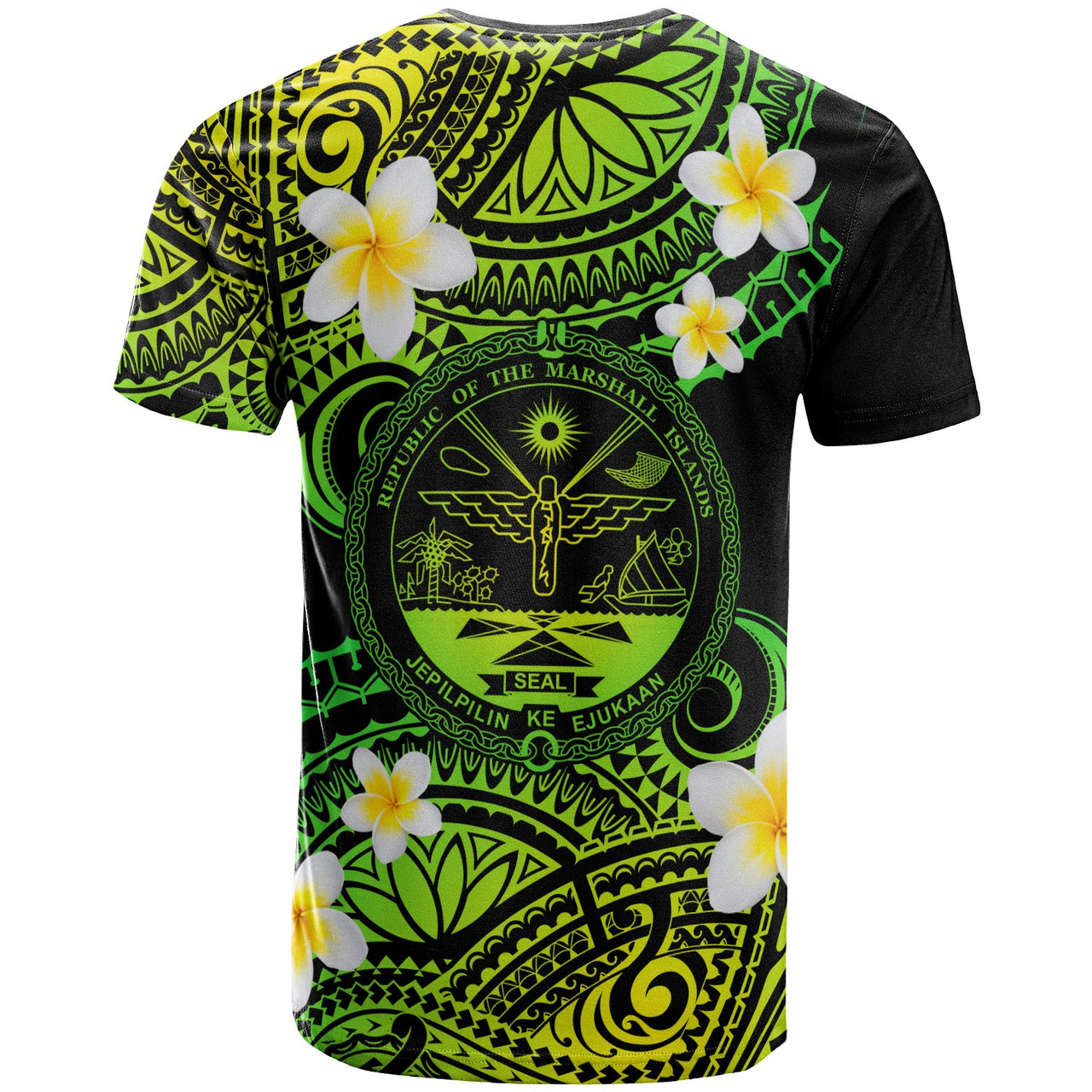 Marshall Islands Crest Custom Personalised T-Shirt - Plumeria Polynesian Vibe Green
