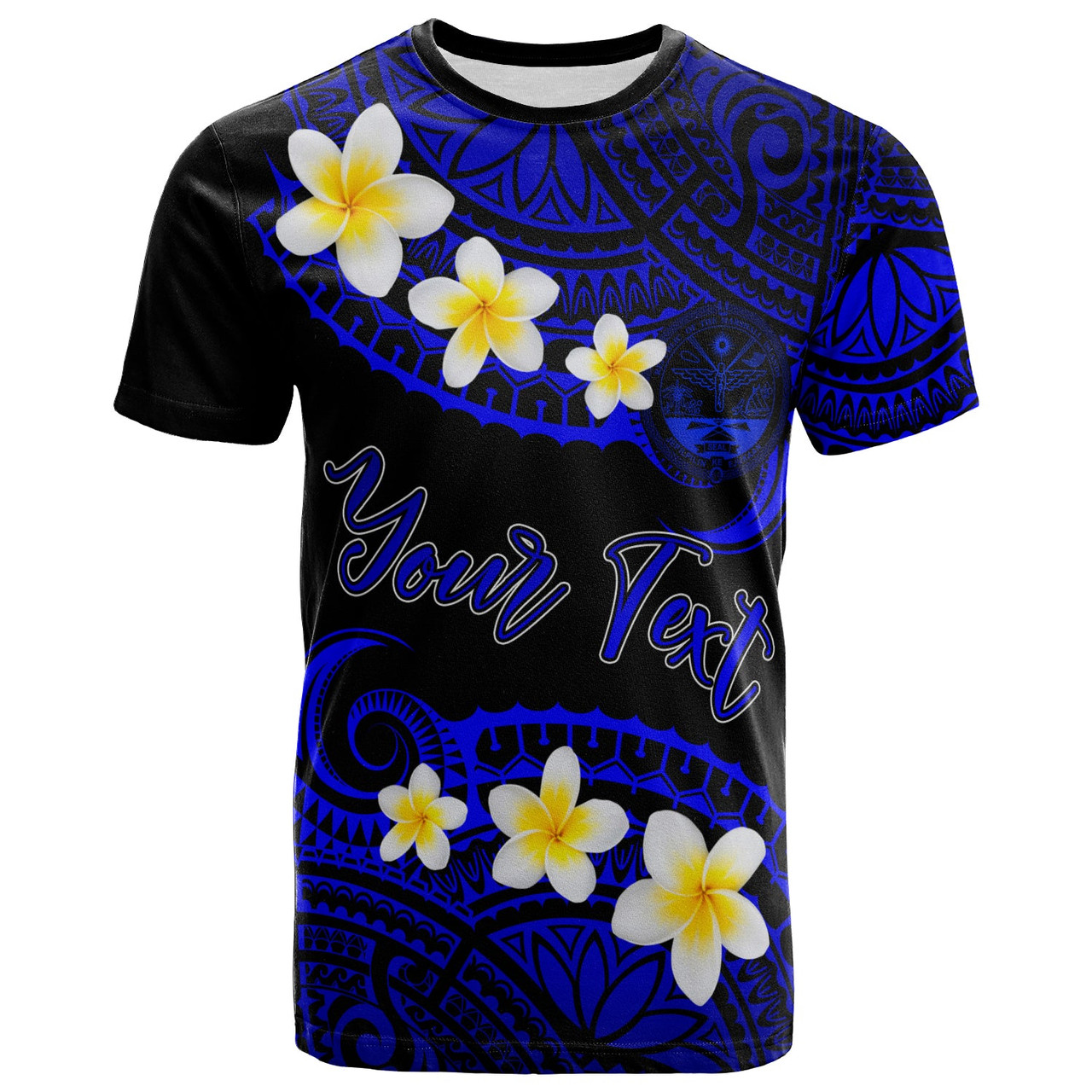 Marshall Islands Crest Custom Personalised T-Shirt - Plumeria Polynesian Vibe Blue 2