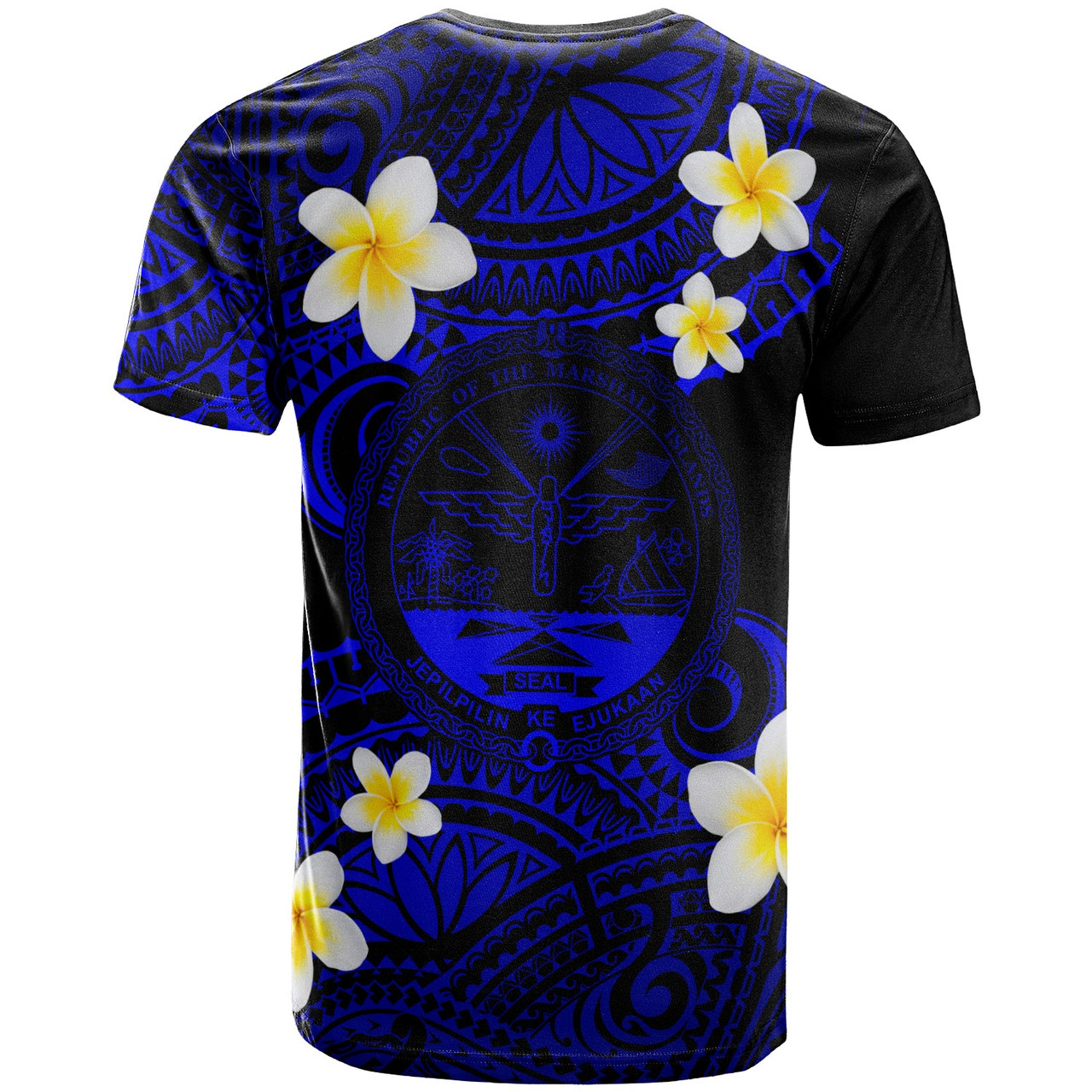 Marshall Islands Crest Custom Personalised T-Shirt - Plumeria Polynesian Vibe Blue