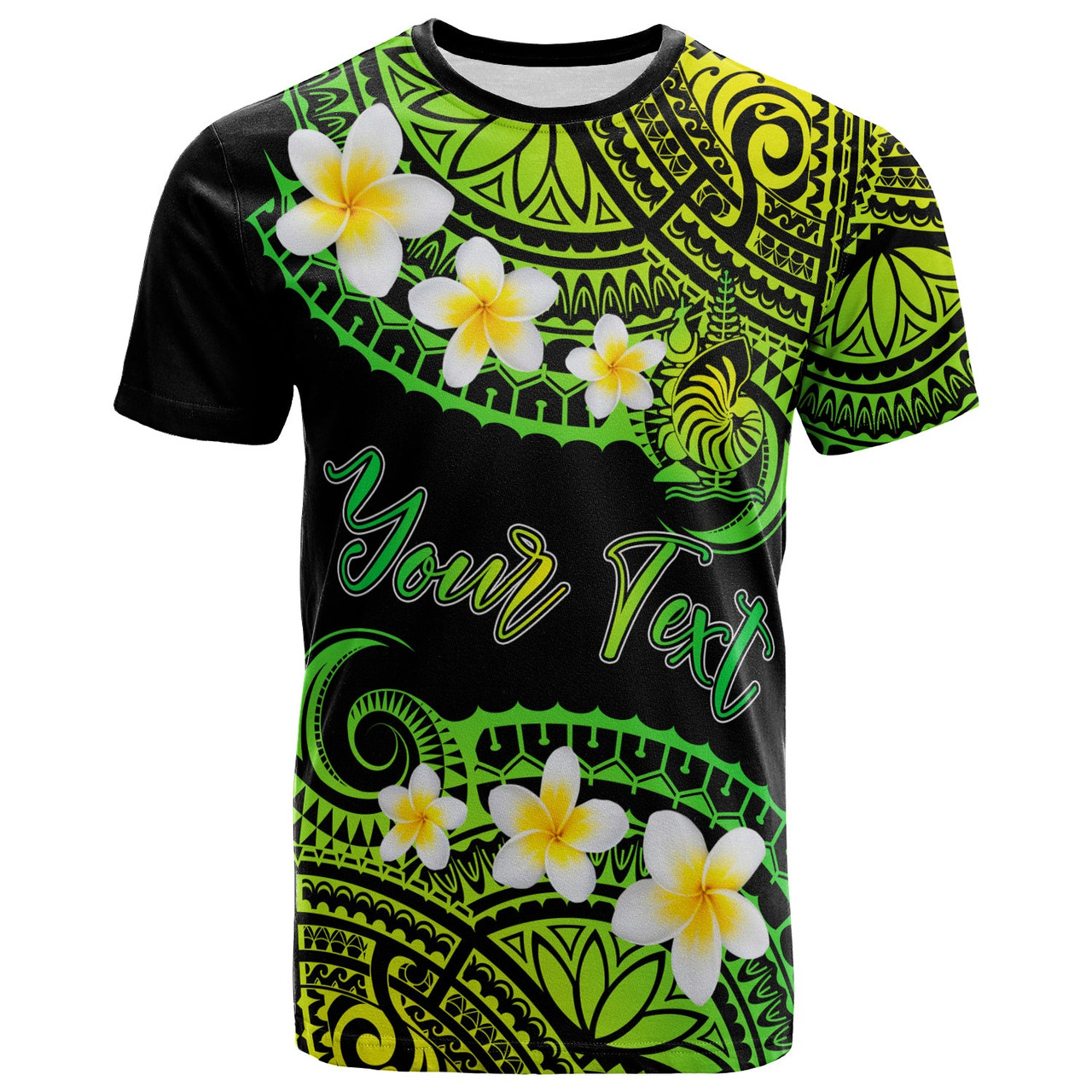 New Caledonia Custom Personalised T-Shirt - Plumeria Polynesian Vibe Green 2