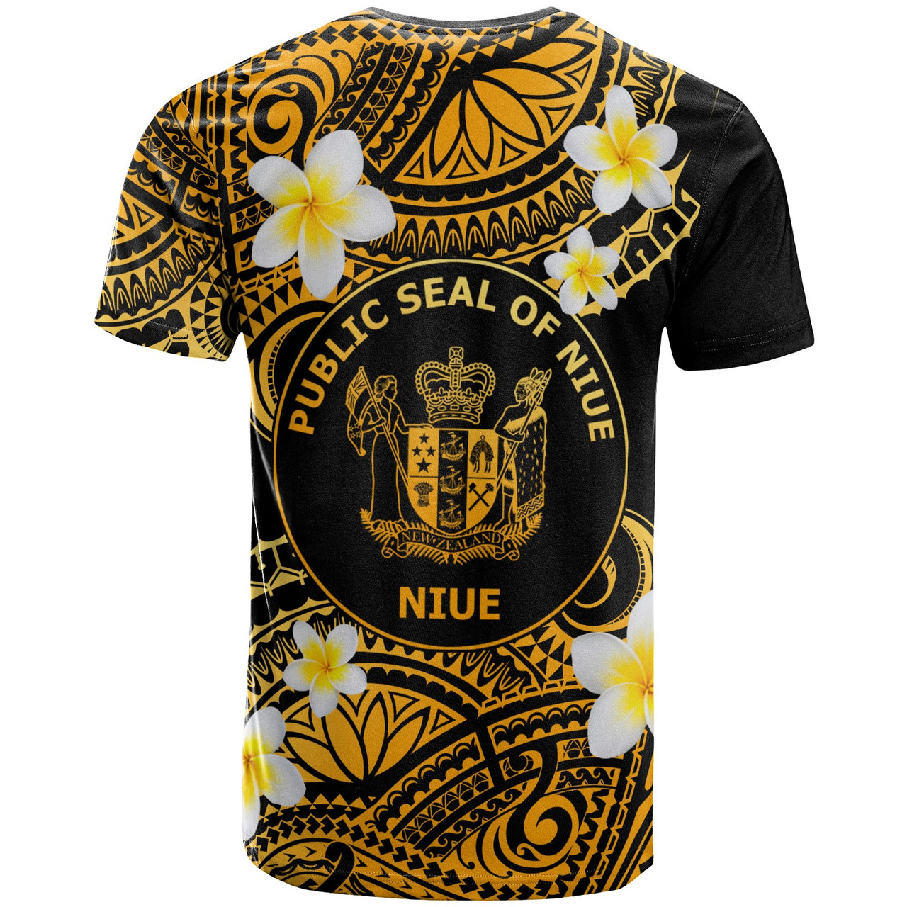 Niue Custom Personalised T-Shirt - Plumeria Polynesian Vibe Gold