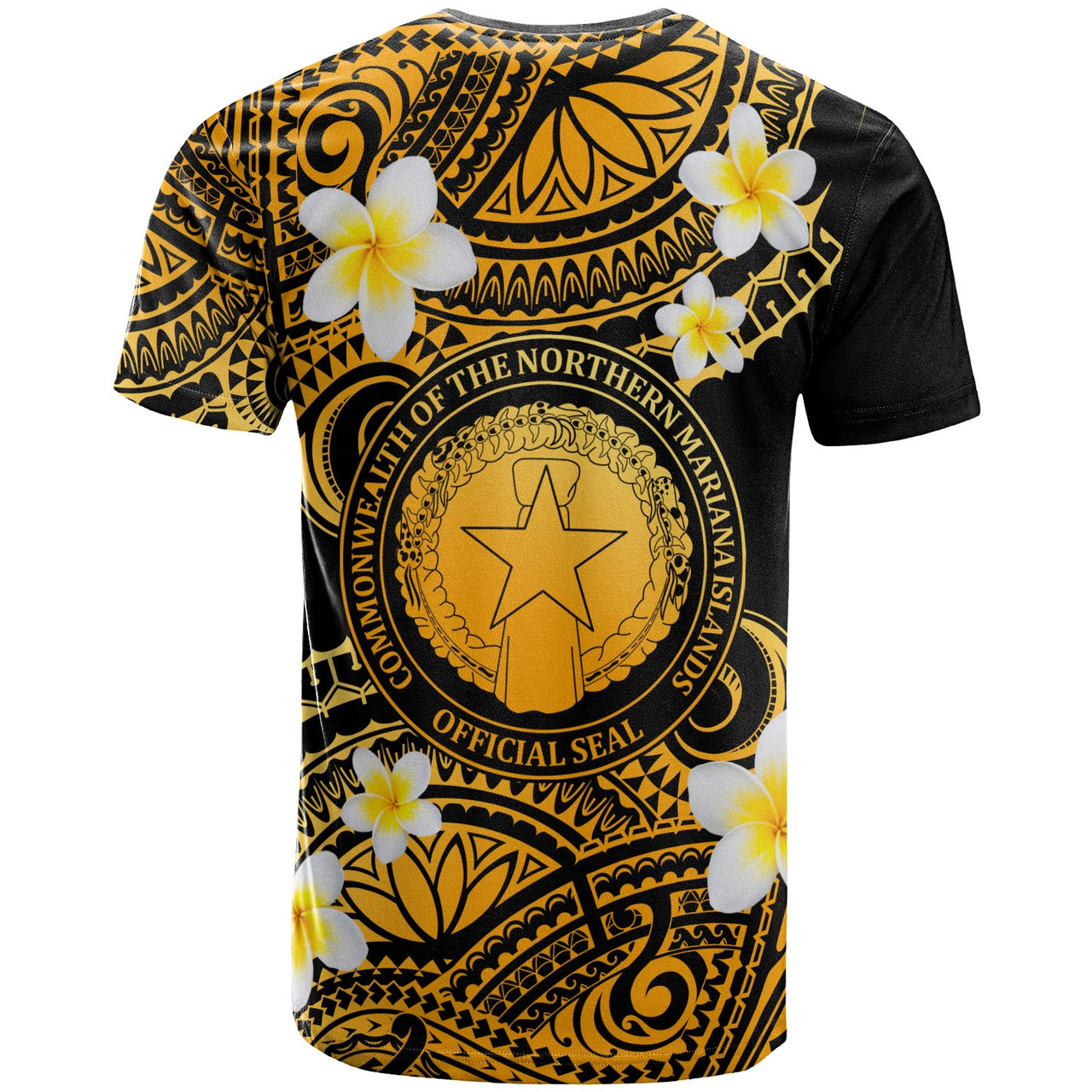 Northern Mariana Islands Custom Personalised T-Shirt - Plumeria Polynesian Vibe Gold
