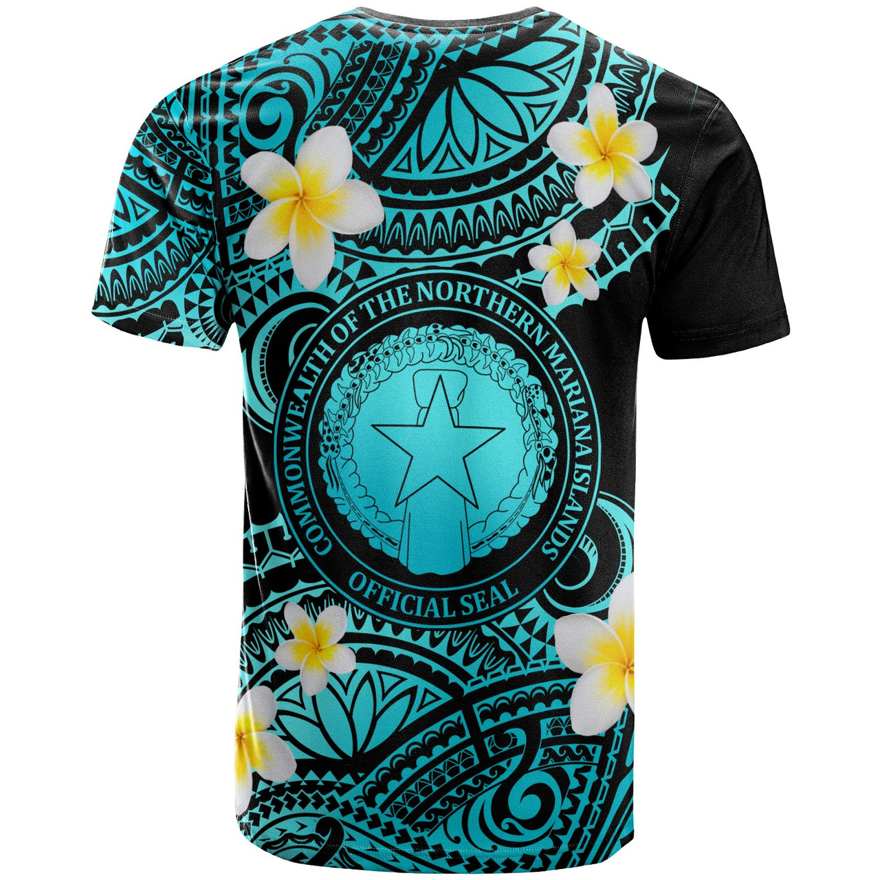 Northern Mariana Islands Custom Personalised T-Shirt - Plumeria Polynesian Vibe Turquoise
