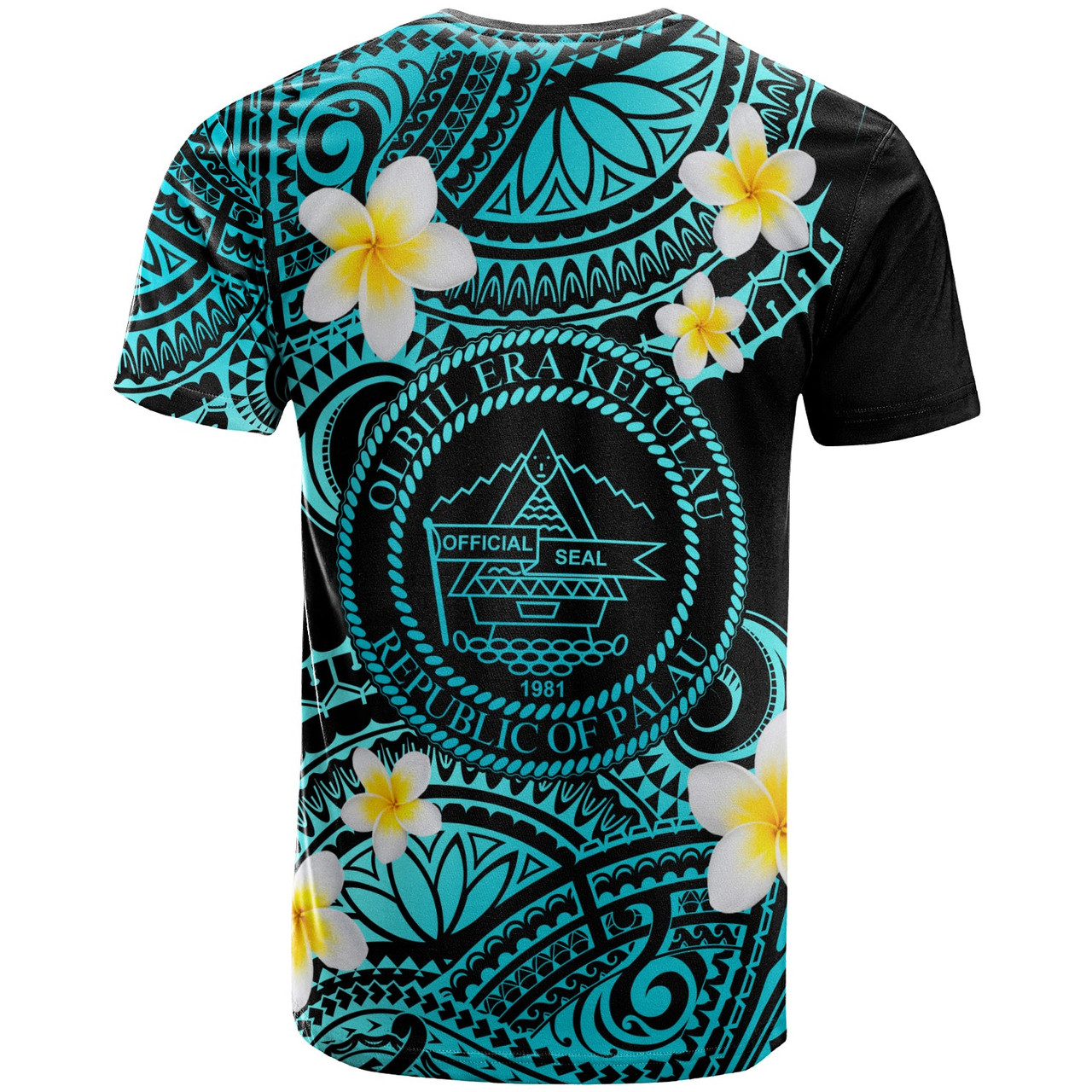 Palau Custom Personalised T-Shirt - Plumeria Polynesian Vibe Turquoise