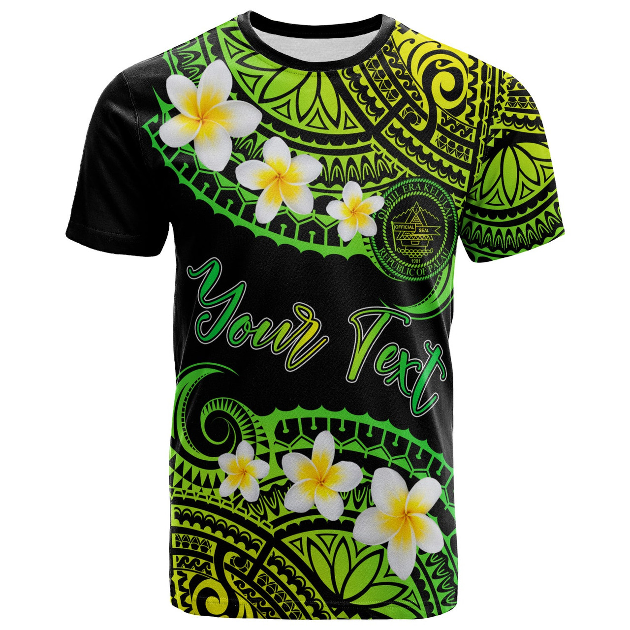 Palau Custom Personalised T-Shirt - Plumeria Polynesian Vibe Green 2