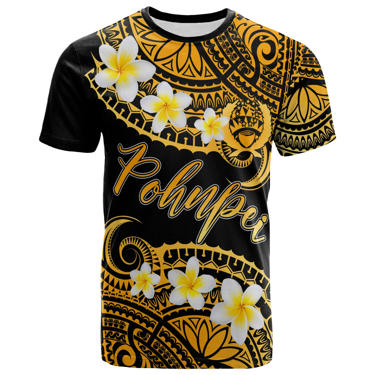 Pohnpei Custom Personalised T-Shirt - Plumeria Polynesian Vibe Gold 1