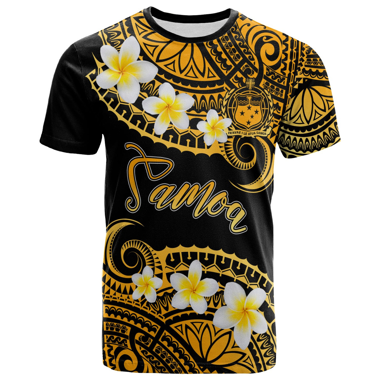 Samoa Custom Personalised T-Shirt - Plumeria Polynesian Vibe Gold 1