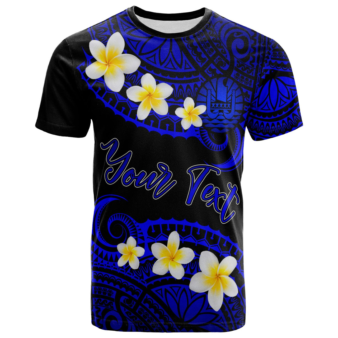 Tahiti Custom Personalised T-Shirt - Plumeria Polynesian Vibe Blue 2