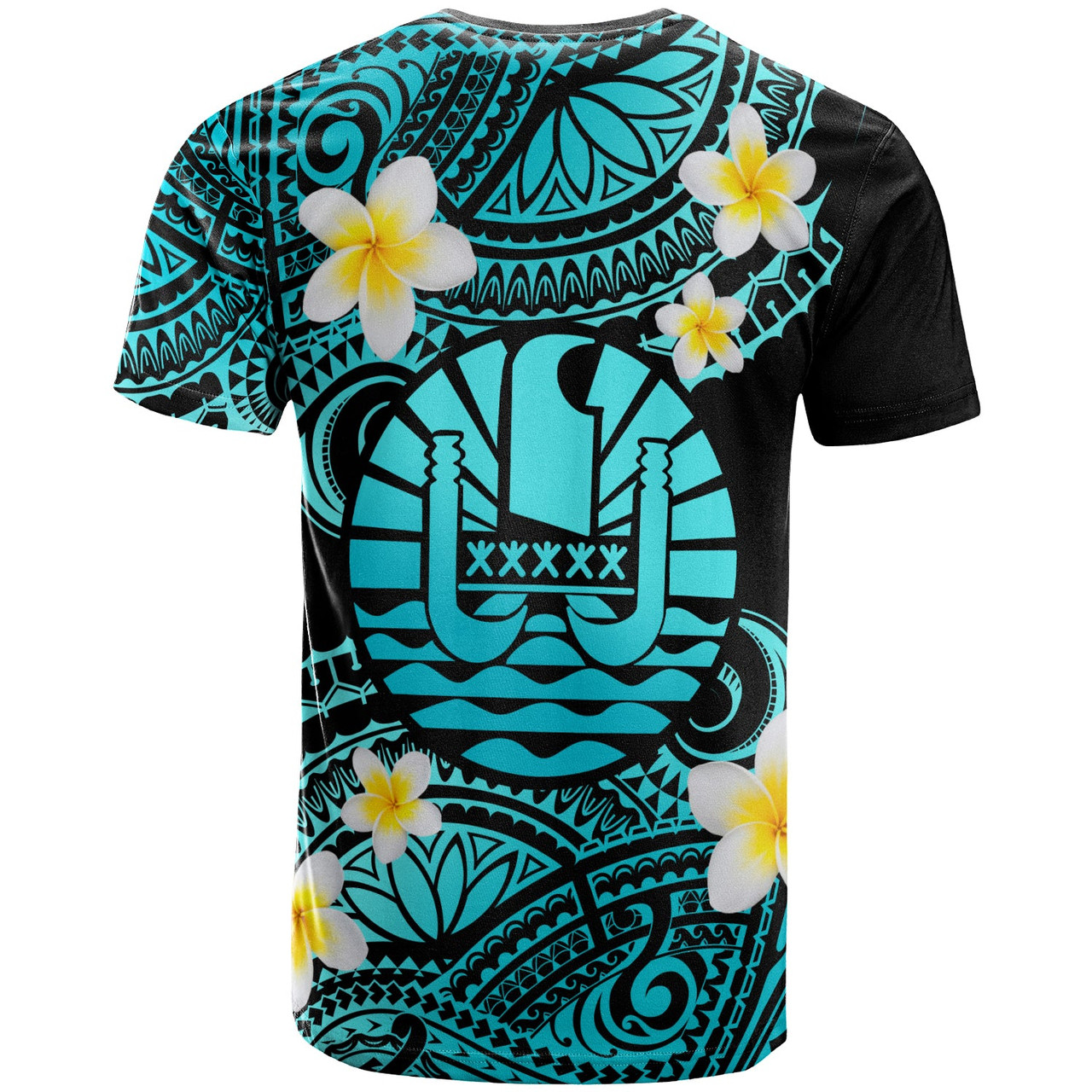 Tahiti Custom Personalised T-Shirt - Plumeria Polynesian Vibe Turquoise