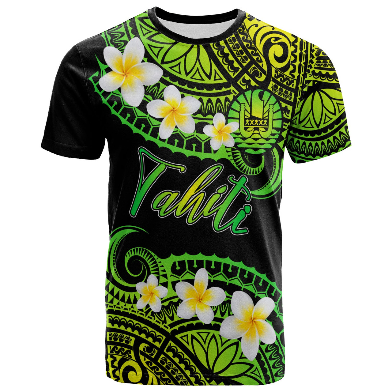 Tahiti Custom Personalised T-Shirt - Plumeria Polynesian Vibe Green 1