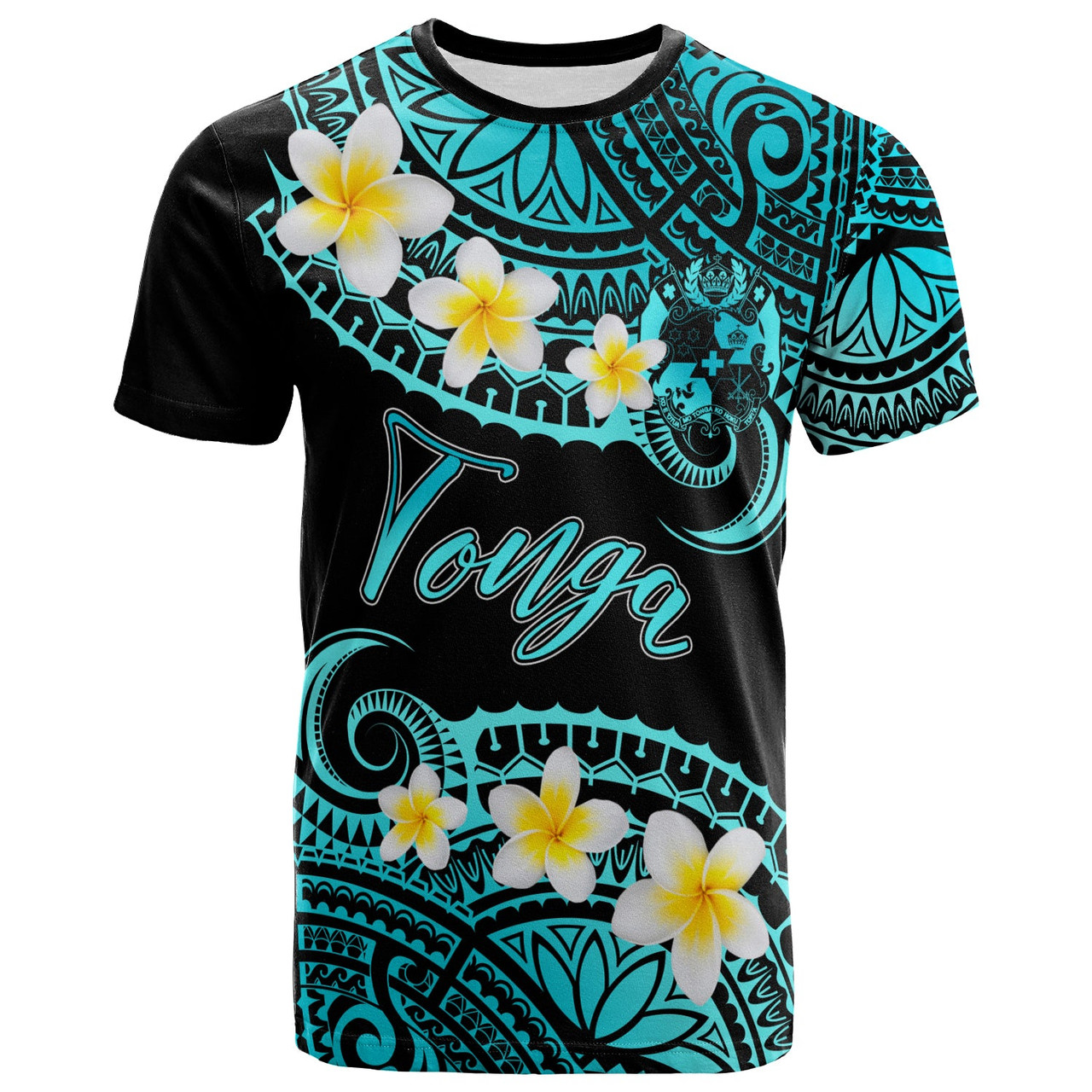 Tonga Custom Personalised T-Shirt - Plumeria Polynesian Vibe Turquoise 1