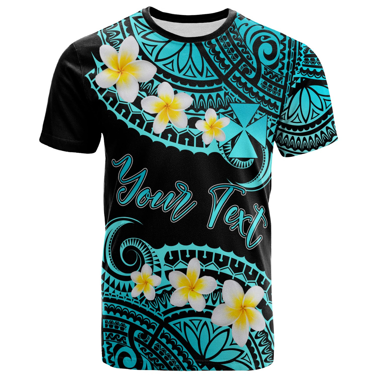 Wallis and Futuna Custom Personalised T-Shirt - Plumeria Polynesian Vibe Turquoise 2