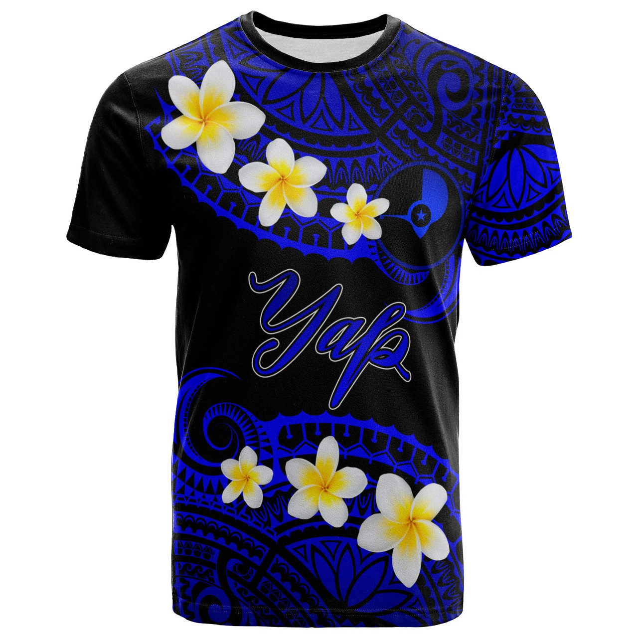 Yap Custom Personalised T-Shirt - Plumeria Polynesian Vibe Blue 1