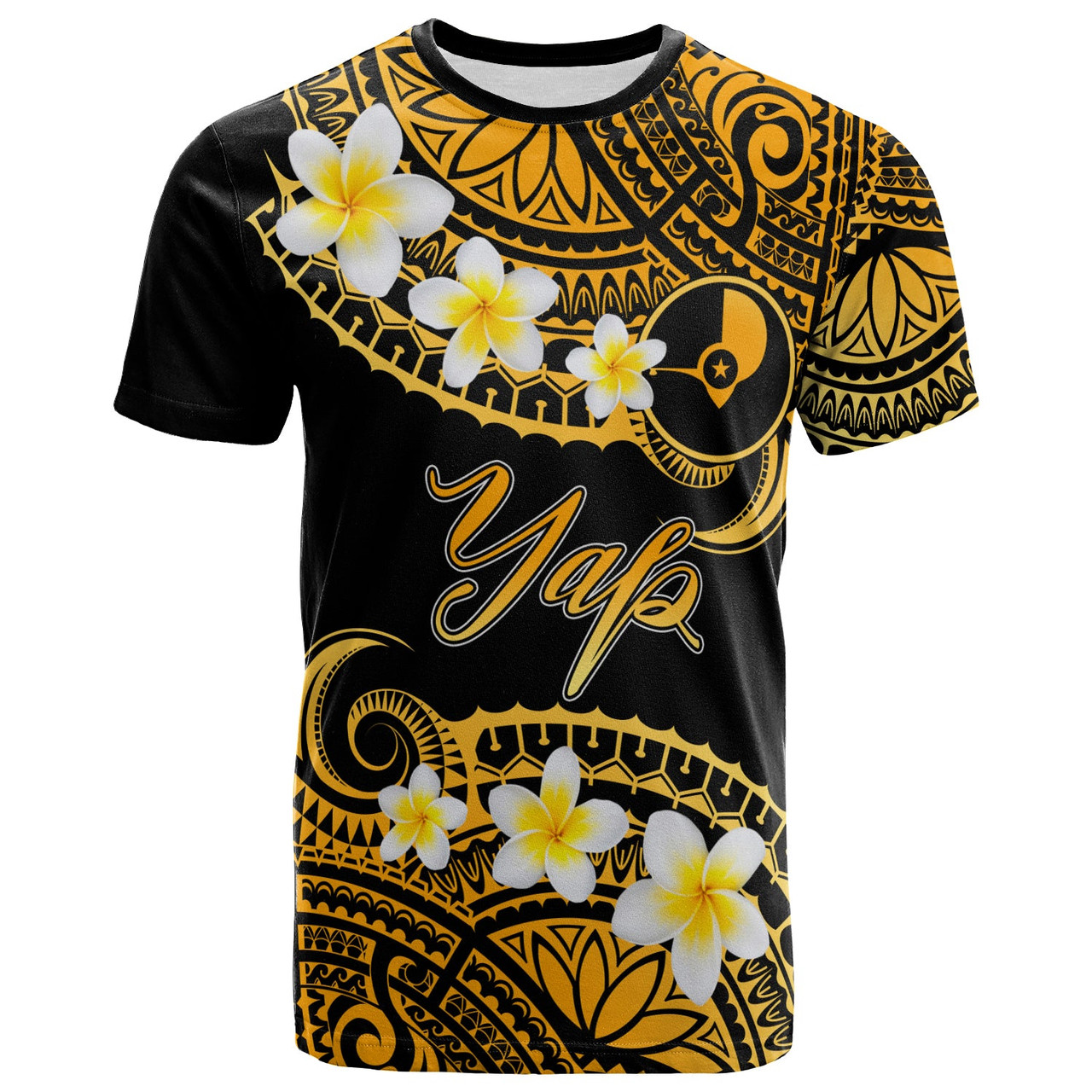 Yap Custom Personalised T-Shirt - Plumeria Polynesian Vibe Gold 1