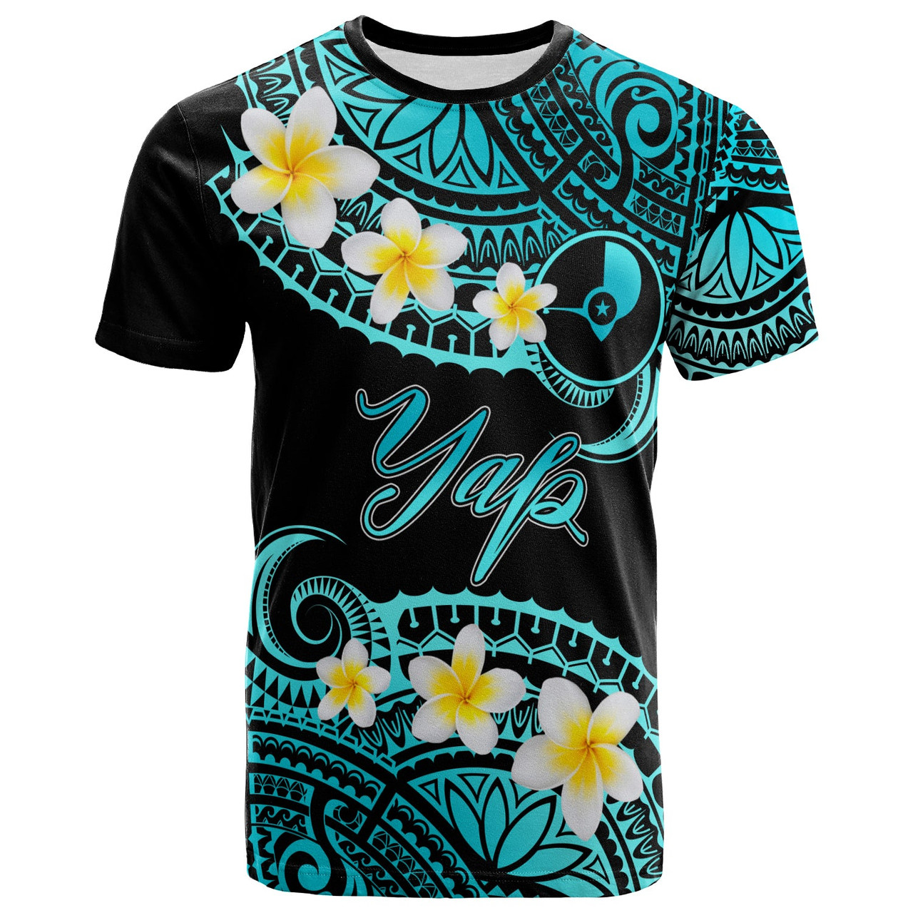 Yap Custom Personalised T-Shirt - Plumeria Polynesian Vibe Turquoise 1