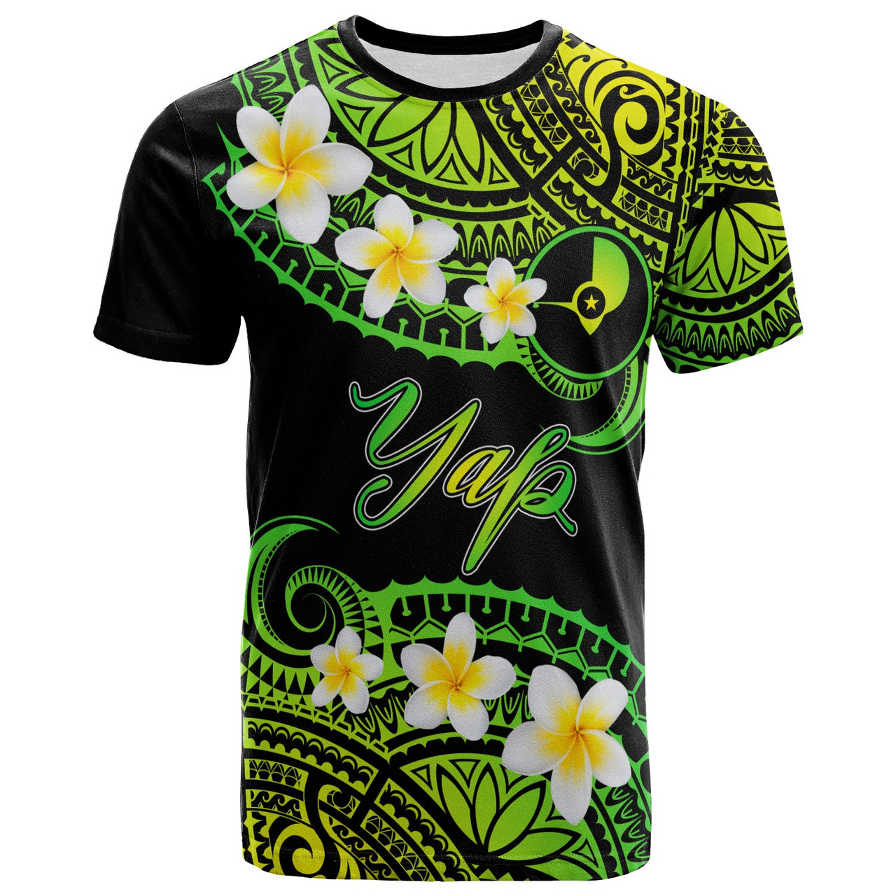 Yap Custom Personalised T-Shirt - Plumeria Polynesian Vibe Green 1