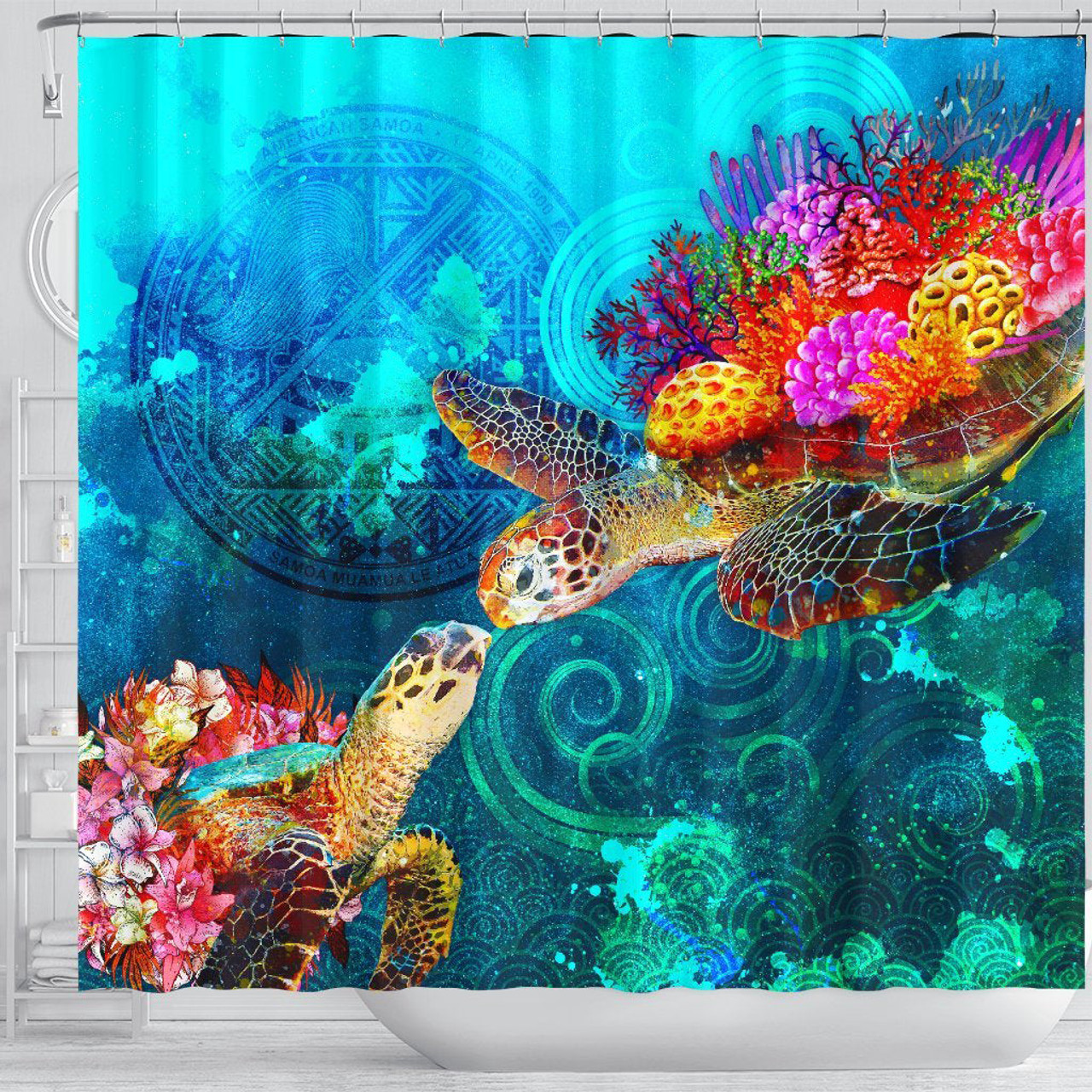 American Samoa Shower Curtain - Sea Turtle Coral Treasure 3