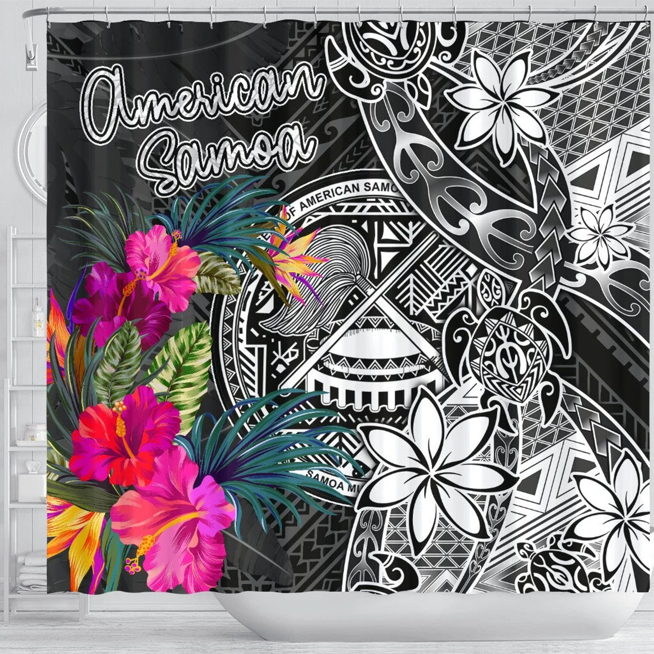 American Samoa Shower Curtain - Turtle Floral 3
