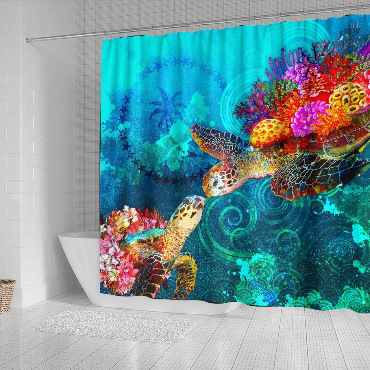 Chuuk Shower Curtain - Sea Turtle Coral Treasure 2