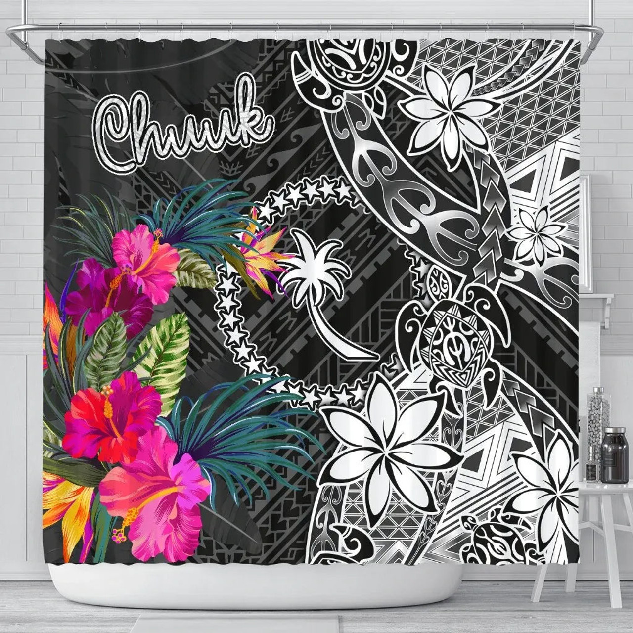 Chuuk Shower Curtain - Turtle Floral 1
