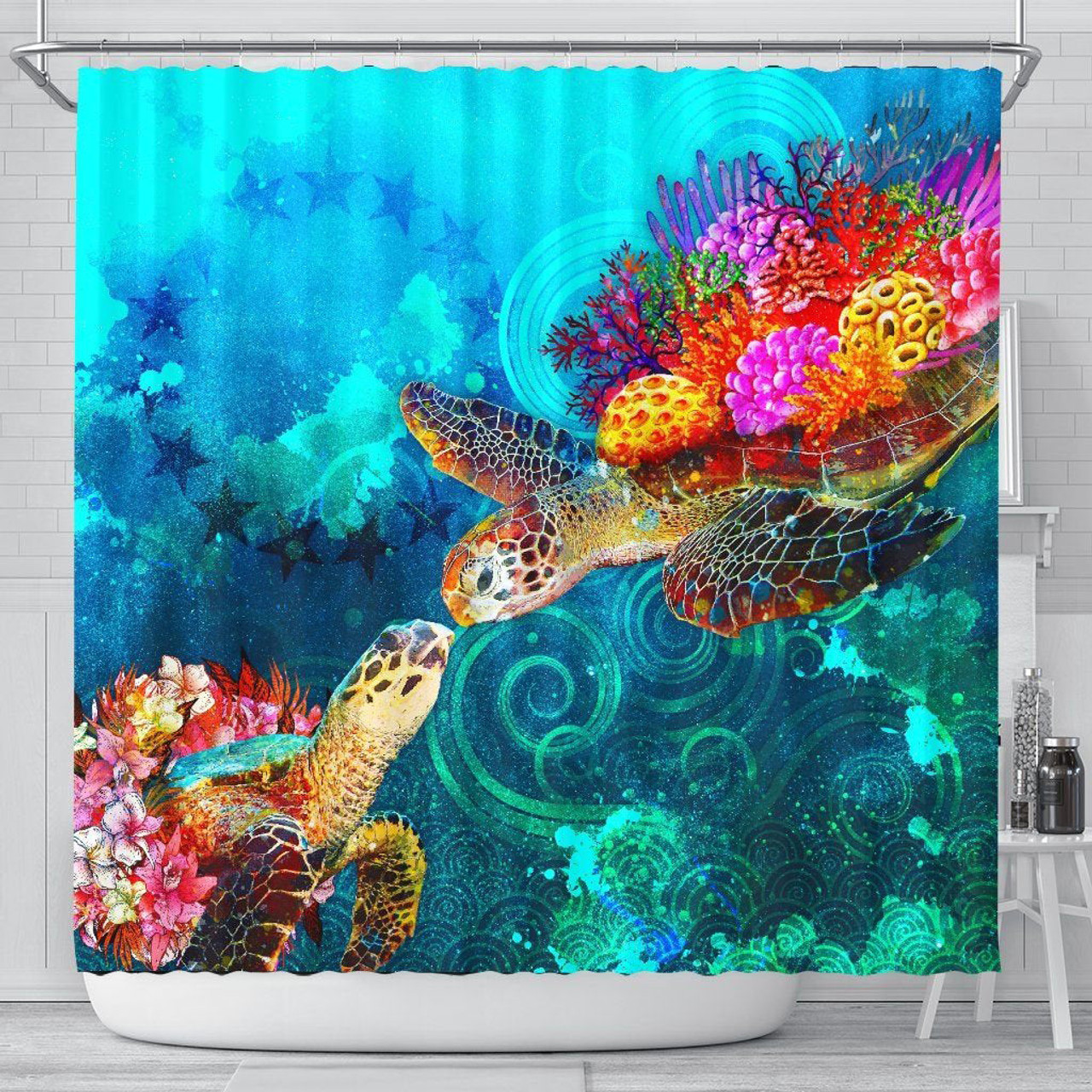 Cook Islands Shower Curtain - Sea Turtle Coral Treasure 1