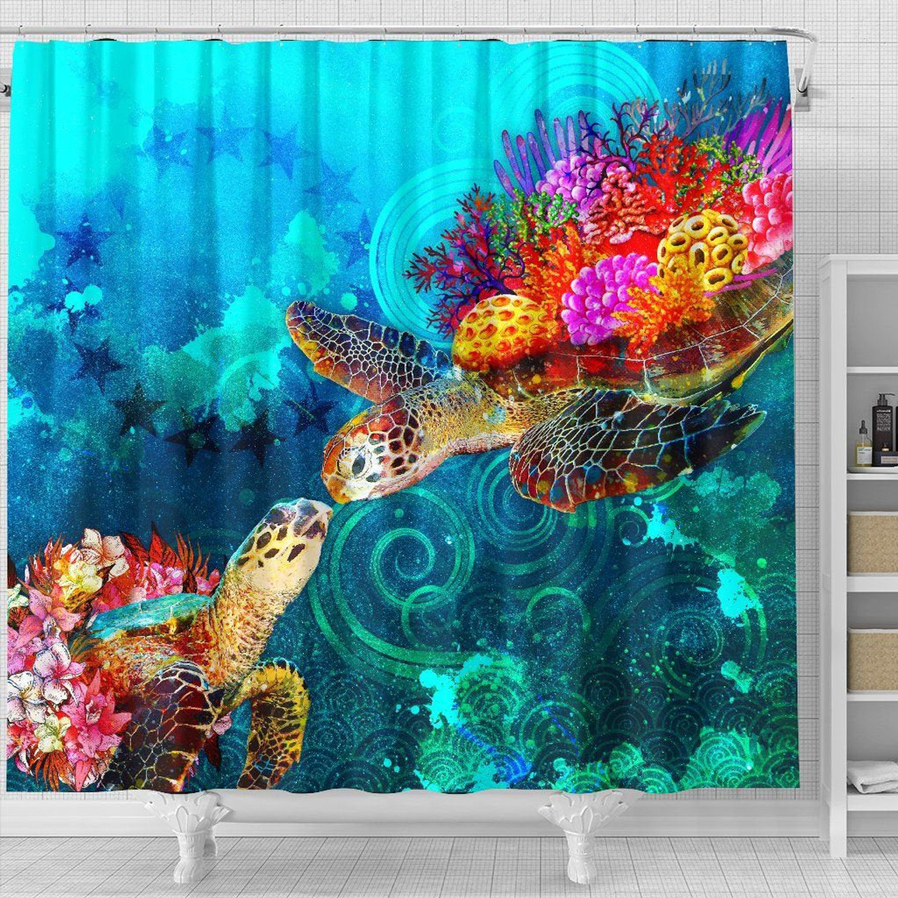 Cook Islands Shower Curtain - Sea Turtle Coral Treasure 4