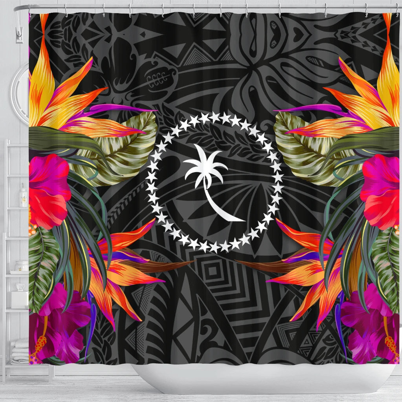 Chuuk Shower Curtain - Polynesian Hibiscus Pattern 3